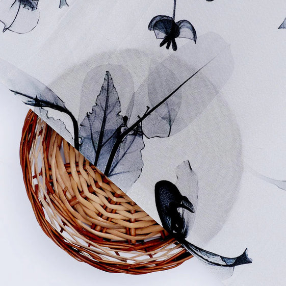 Black Floating Flowers Digital Printed Fabric - Crepe