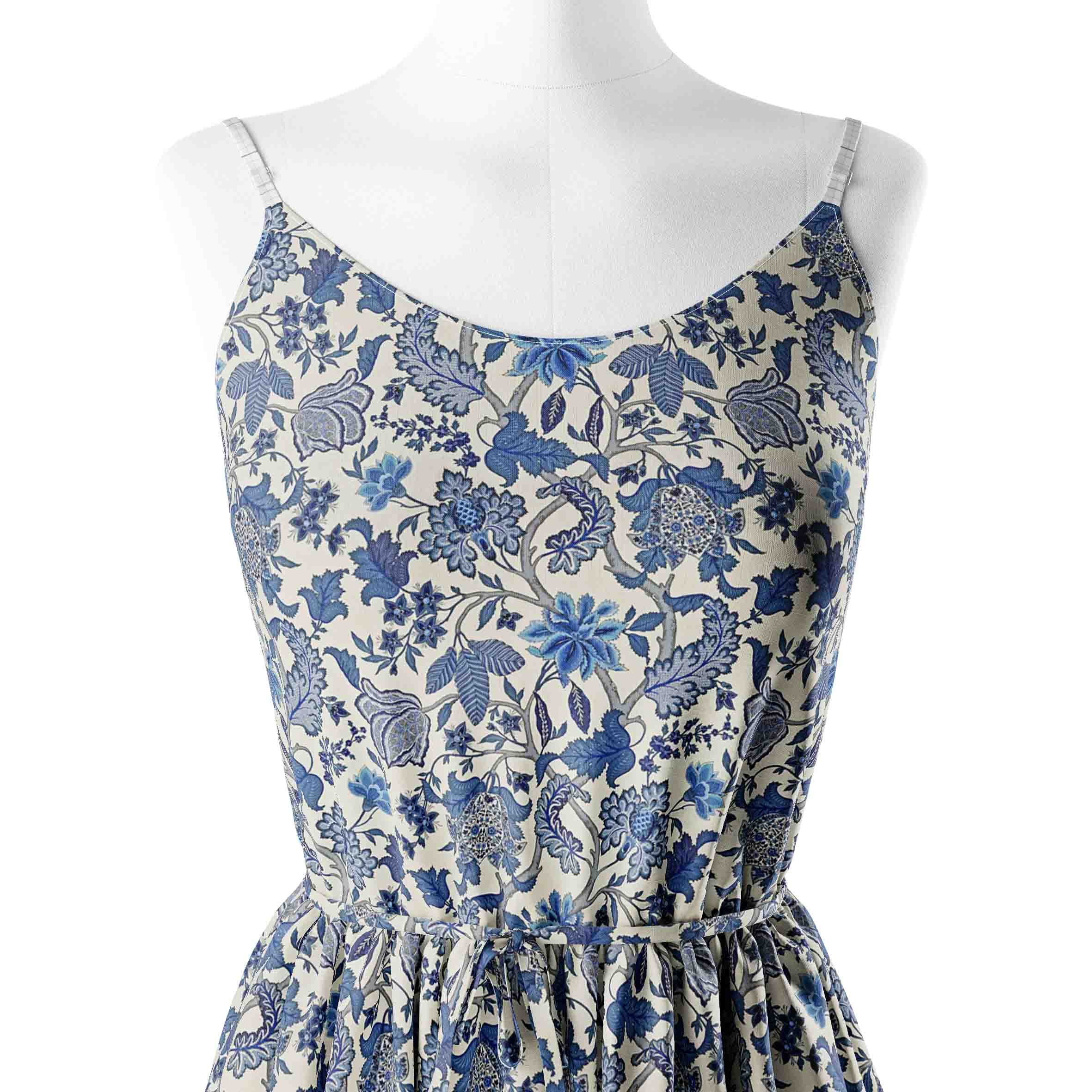 Blue Floral Kalamkari Print Fabric