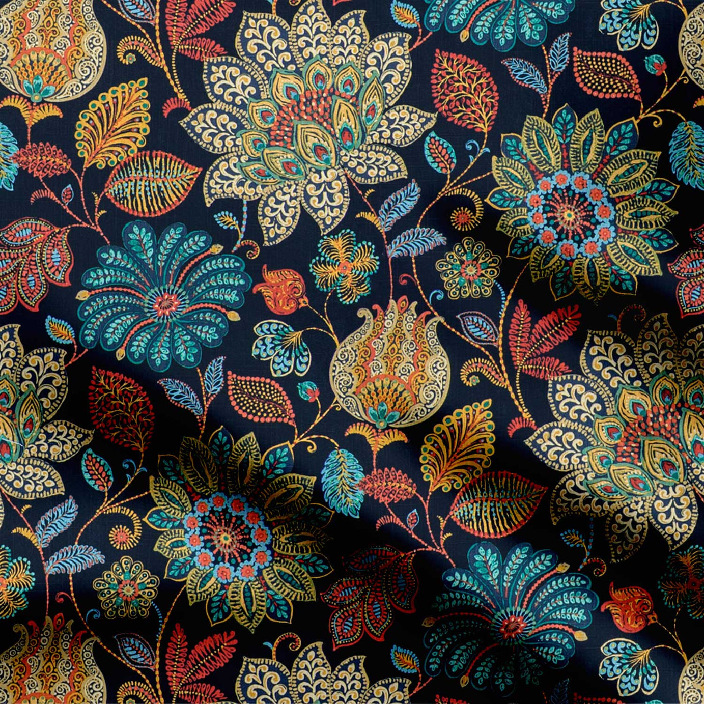 Black Classic Flower Kalamkari