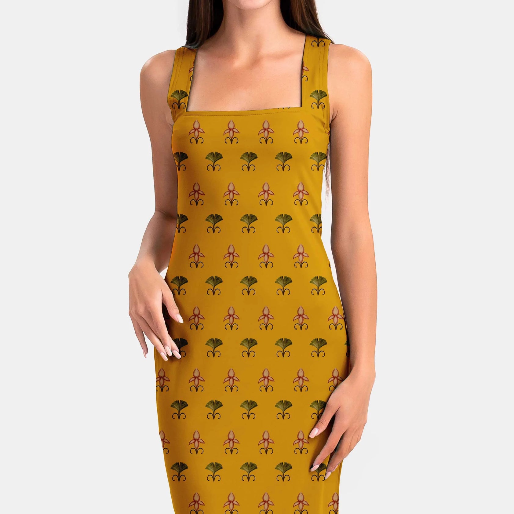 Դեղին Bloomique Pichwai Print Fabric