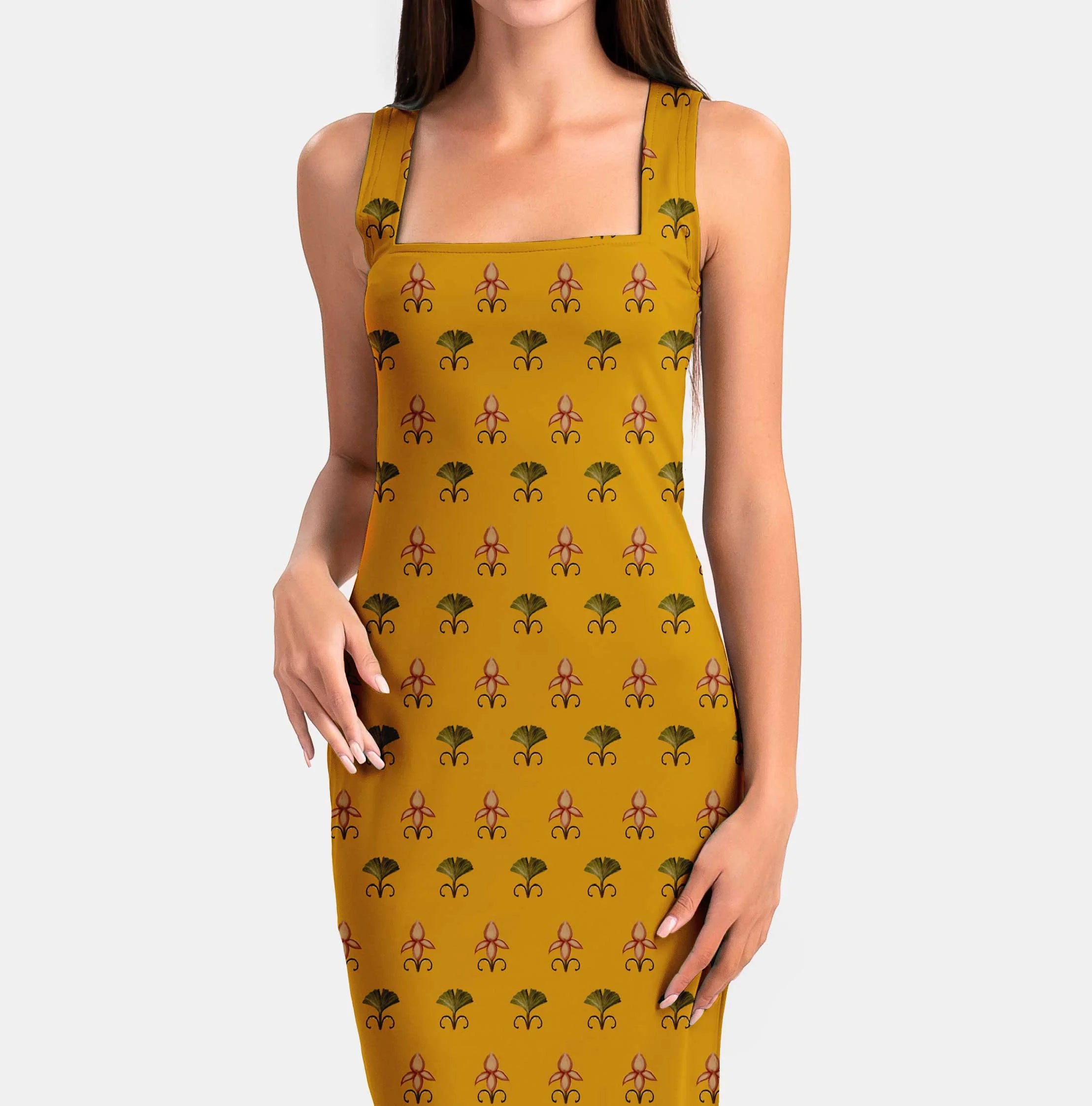 Yellow Bloomique Pichwai Print Fabric