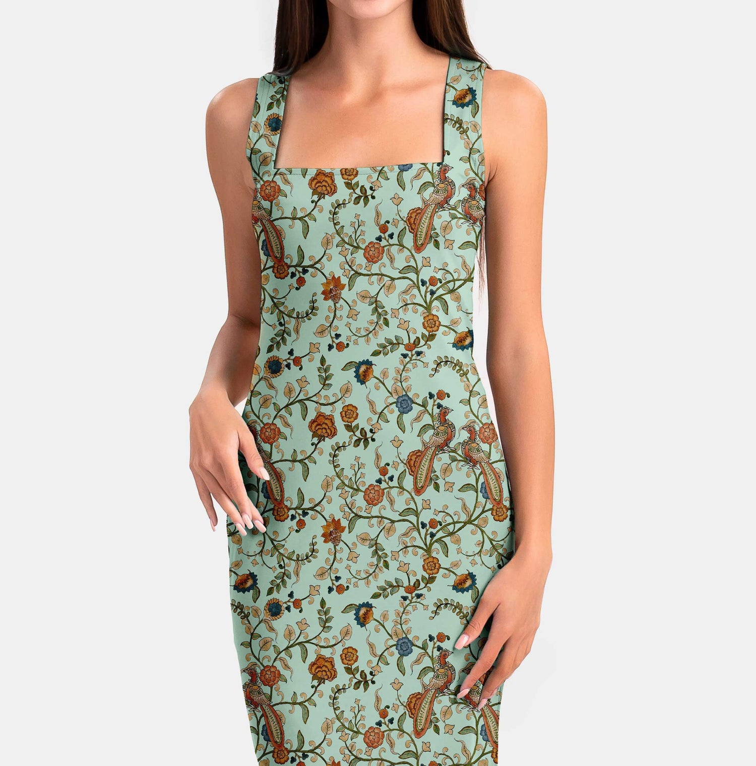 मोर पैराडाइस कलमकारी प्रिंट फ़ैब्रिक