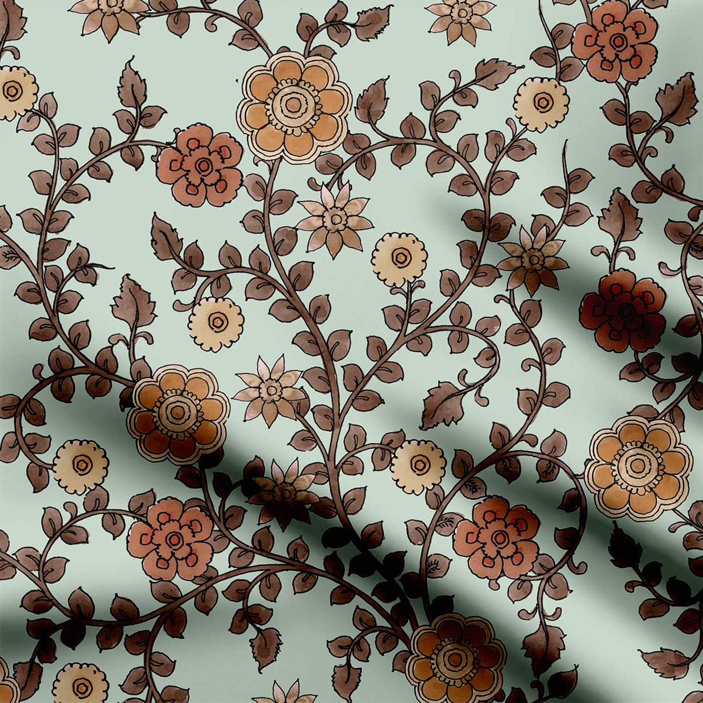 Walnut Cream Floral Print Fabric