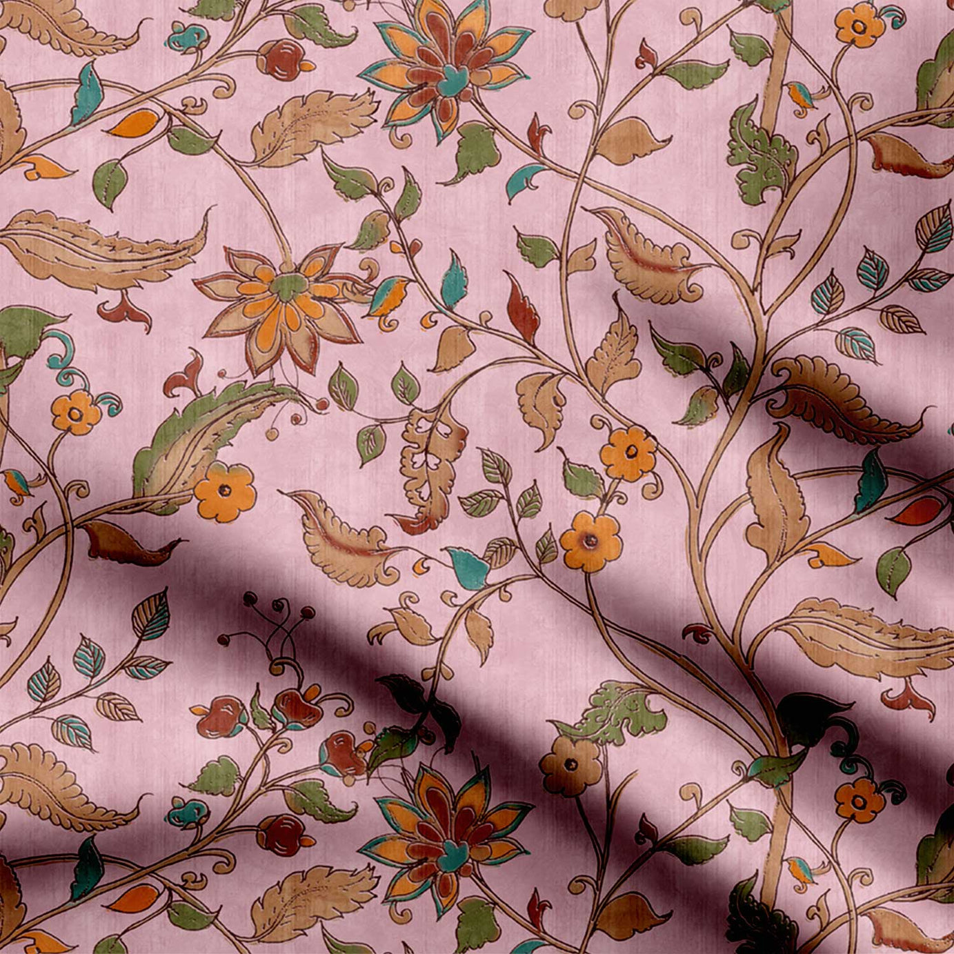 Pink Brazen Floret Kalamkari Print Fabric