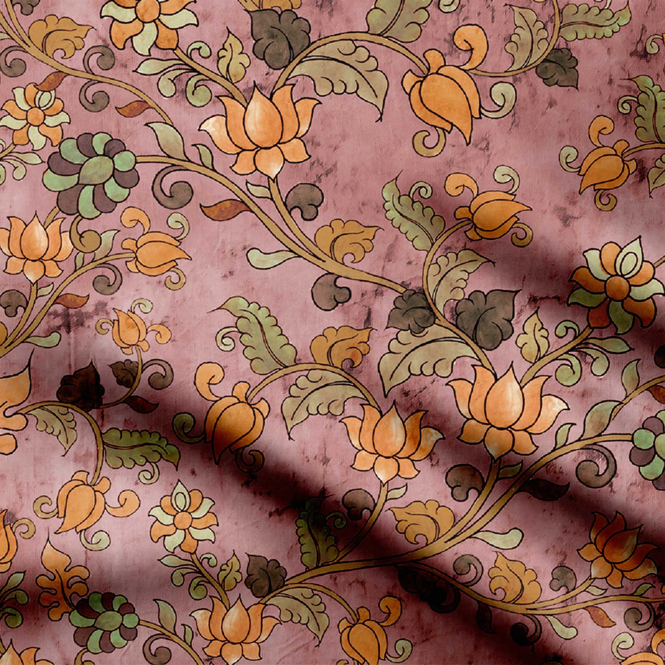 Lotus Brown Kalamkari Print Fabric