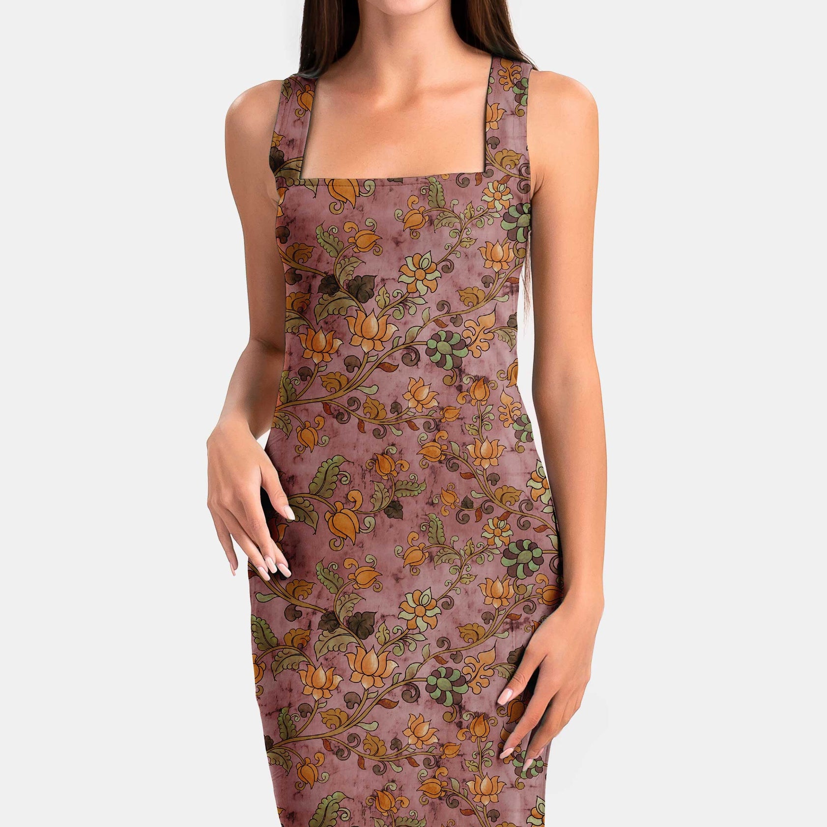 Lotus Brown Kalamkari Print Fabric