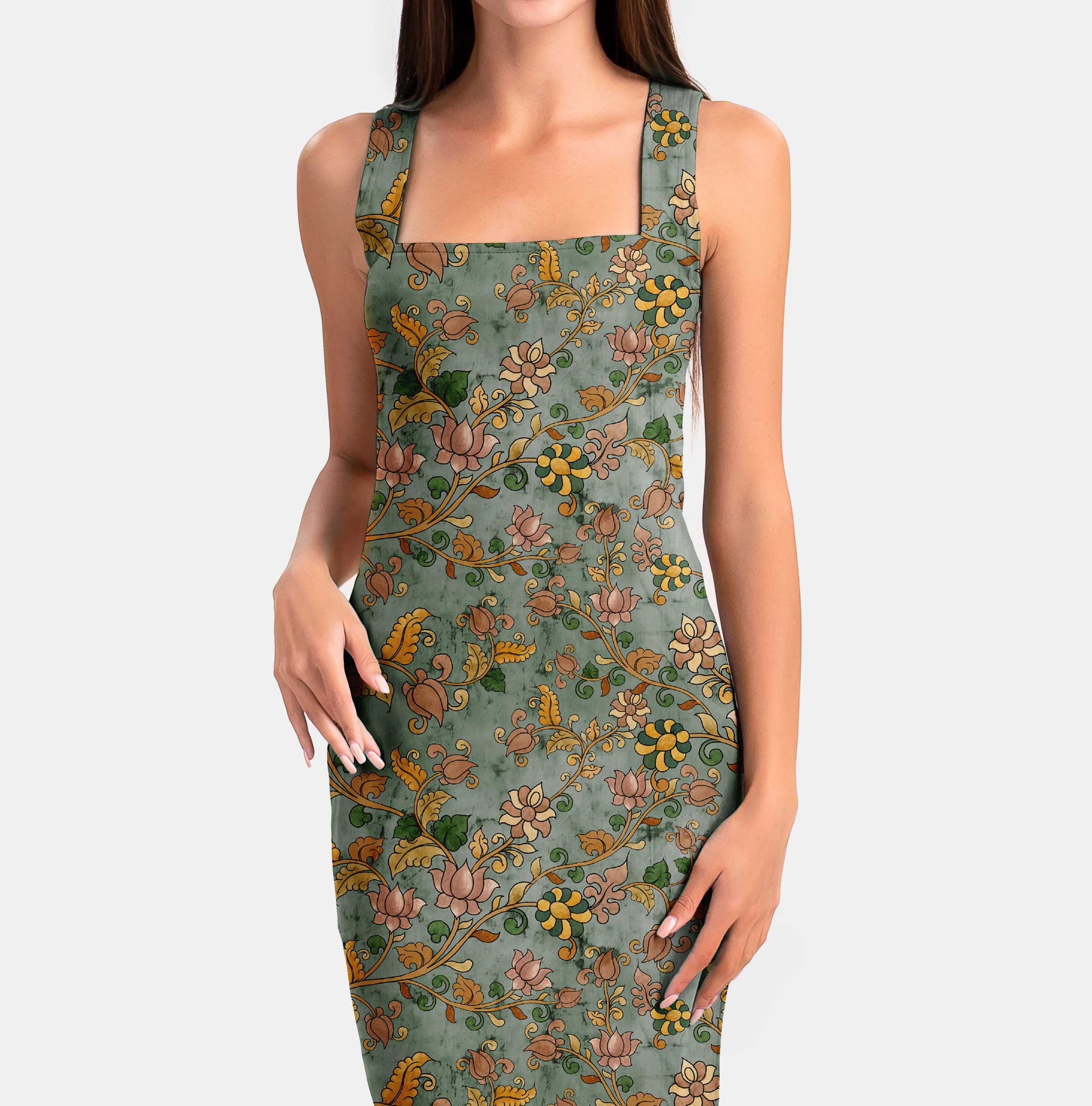 Lotus Green Kalamkari Print Fabric