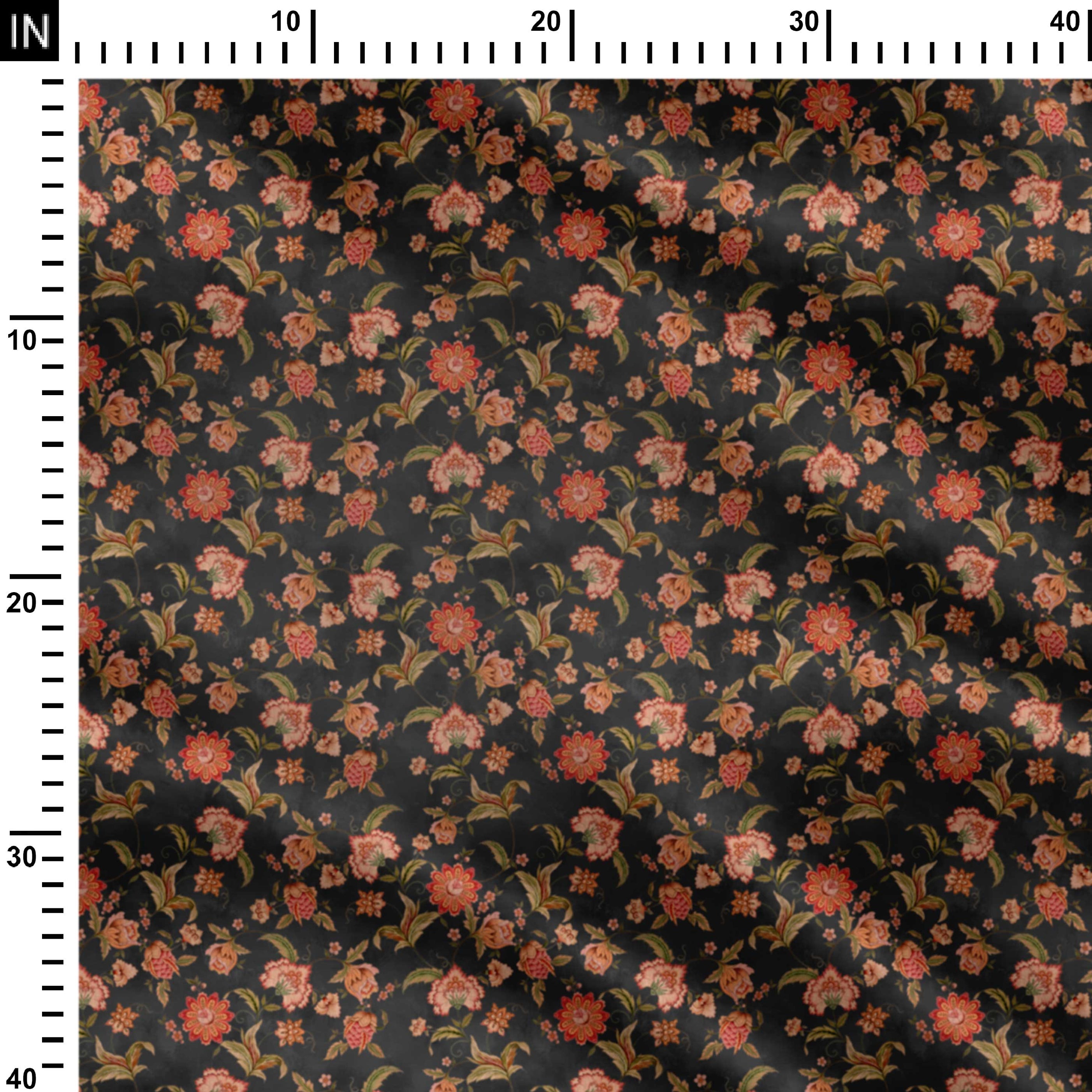 Chintz Gardens Grey Kalamkari Print Fabric