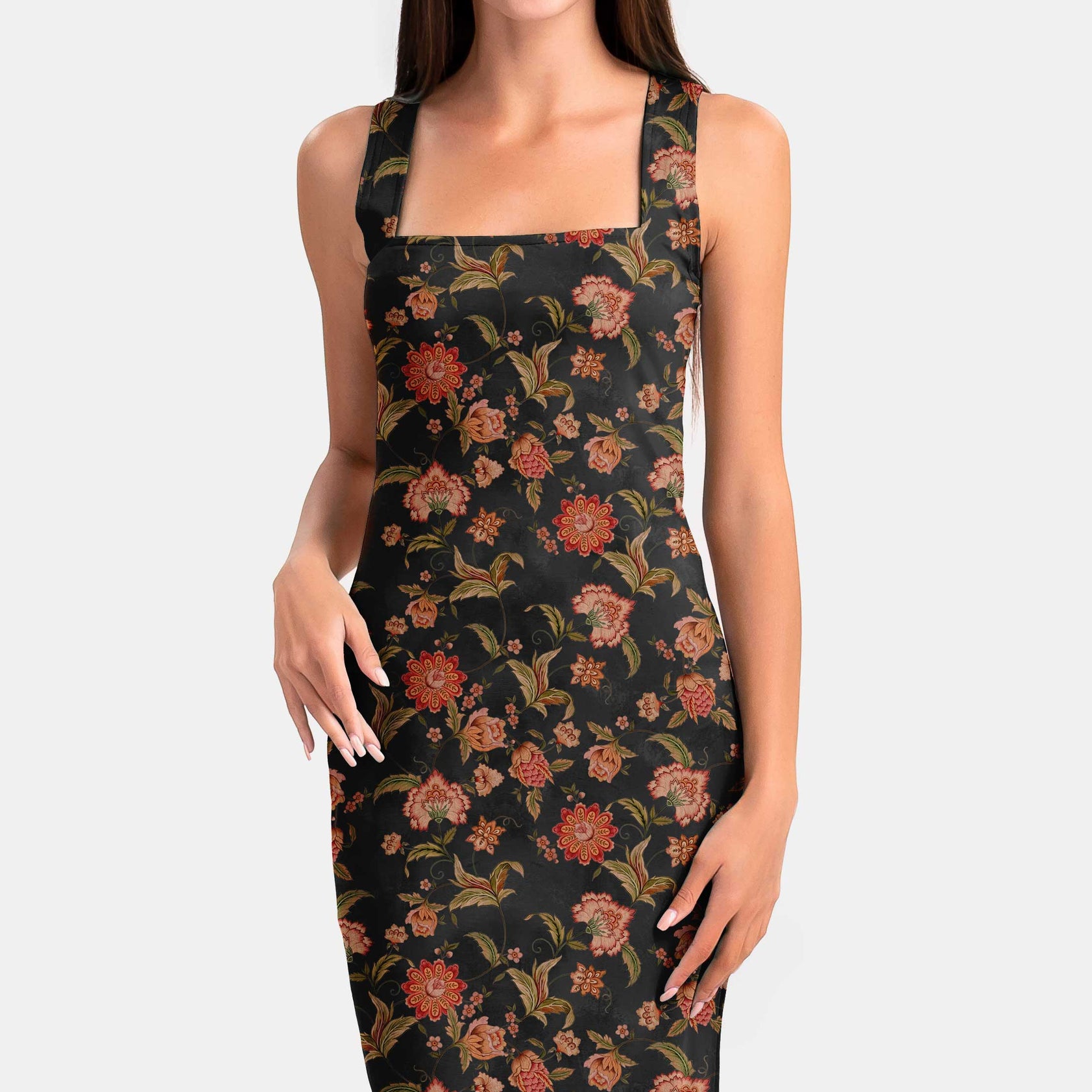 Chintz Gardens Grey Kalamkari Print Fabric