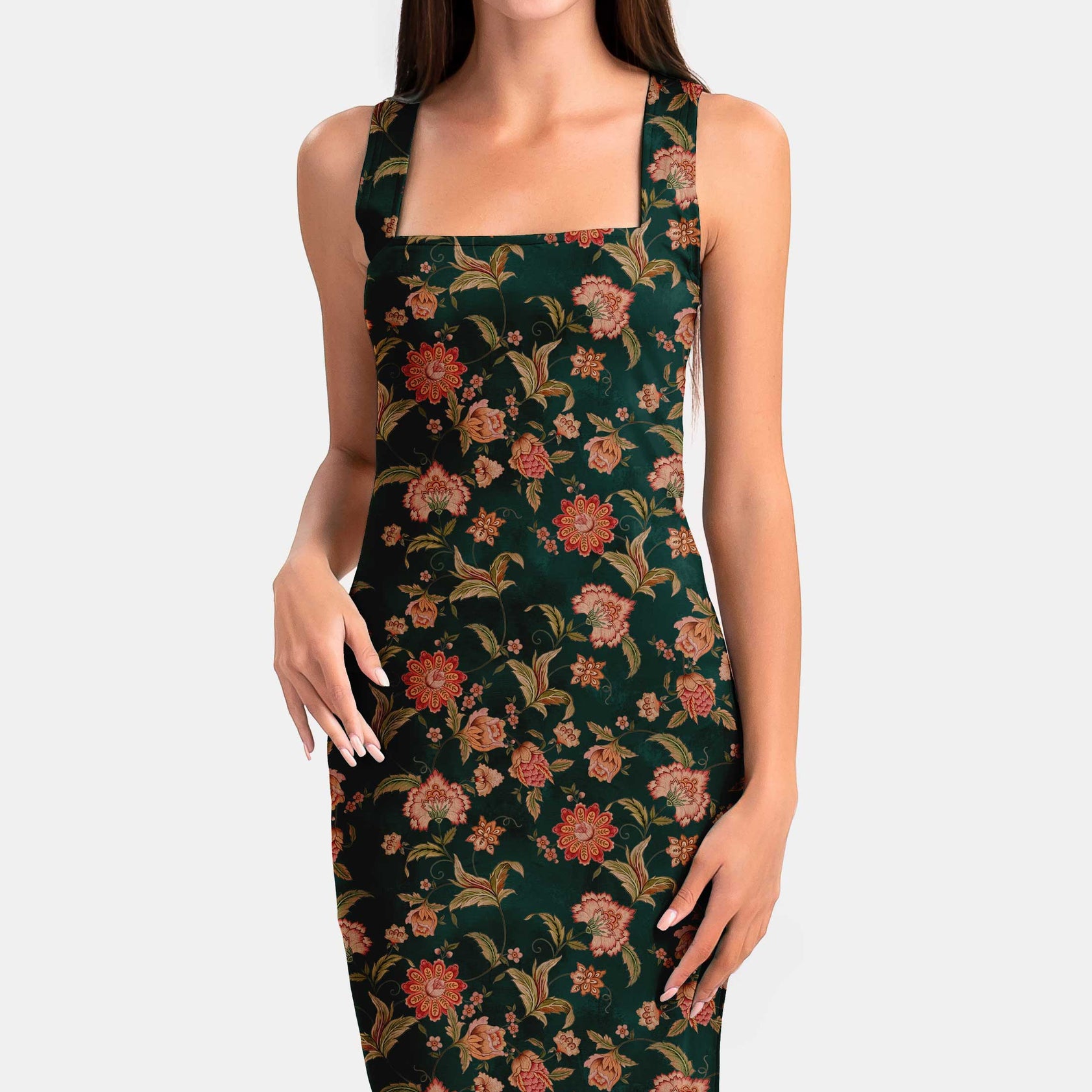 Chintz Gardens Green Kalamkari Print Fabric