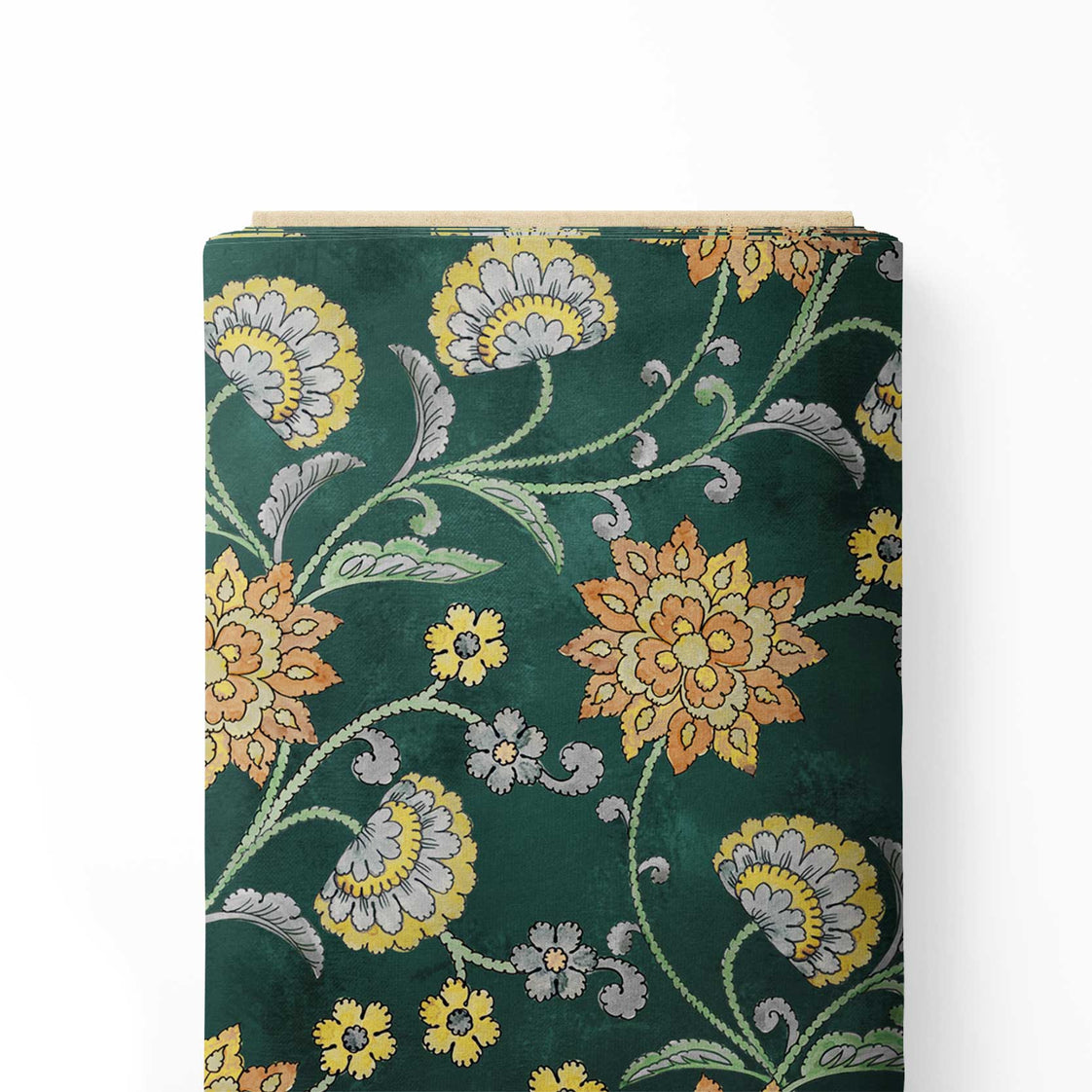 रॉयल ग्रीन कलमकारी प्रिंट फैब्रिक