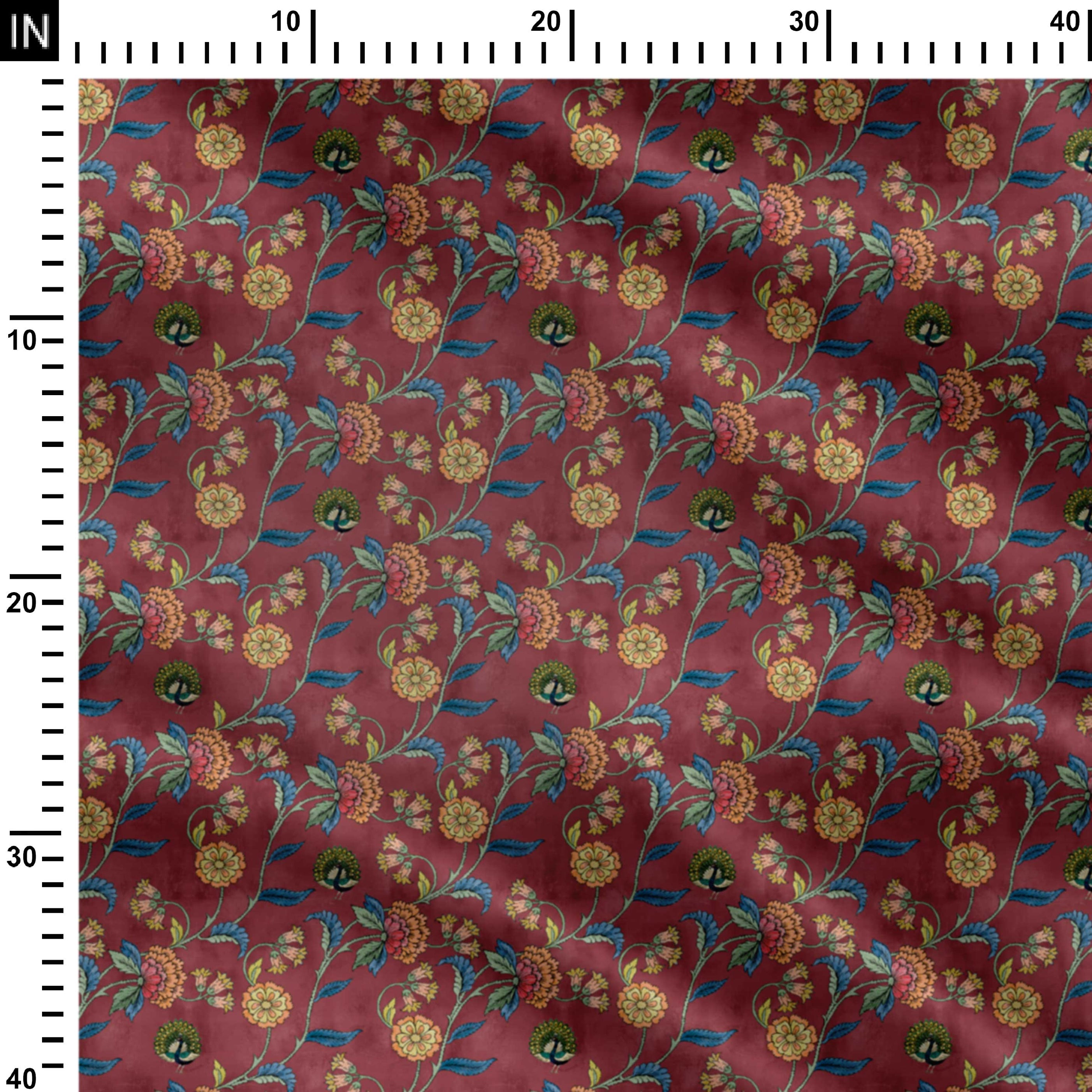 रॉयल मैरून कलमकारी प्रिंट फैब्रिक
