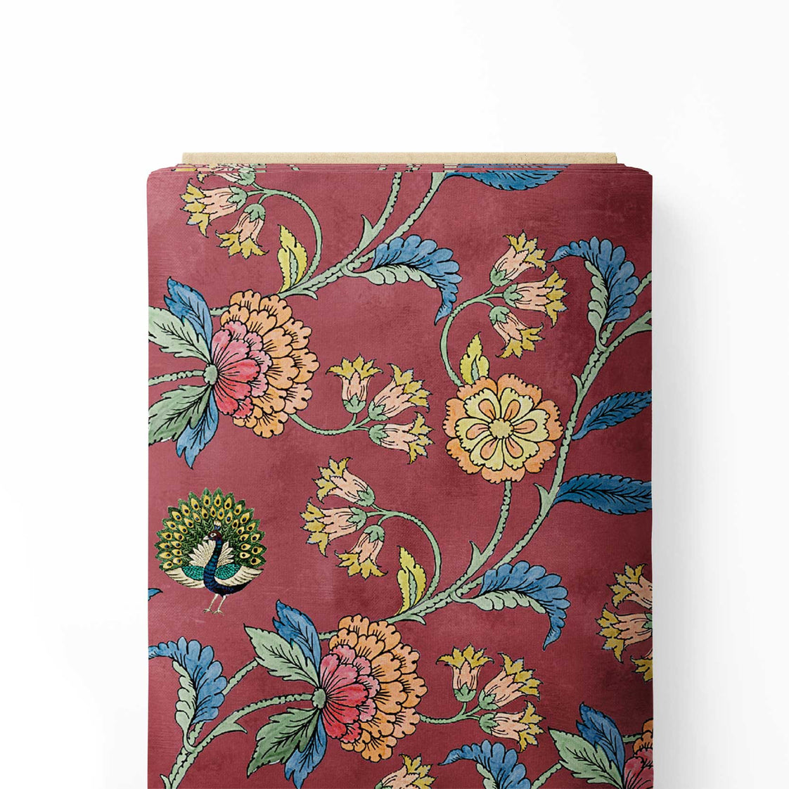 रॉयल मैरून कलमकारी प्रिंट फैब्रिक