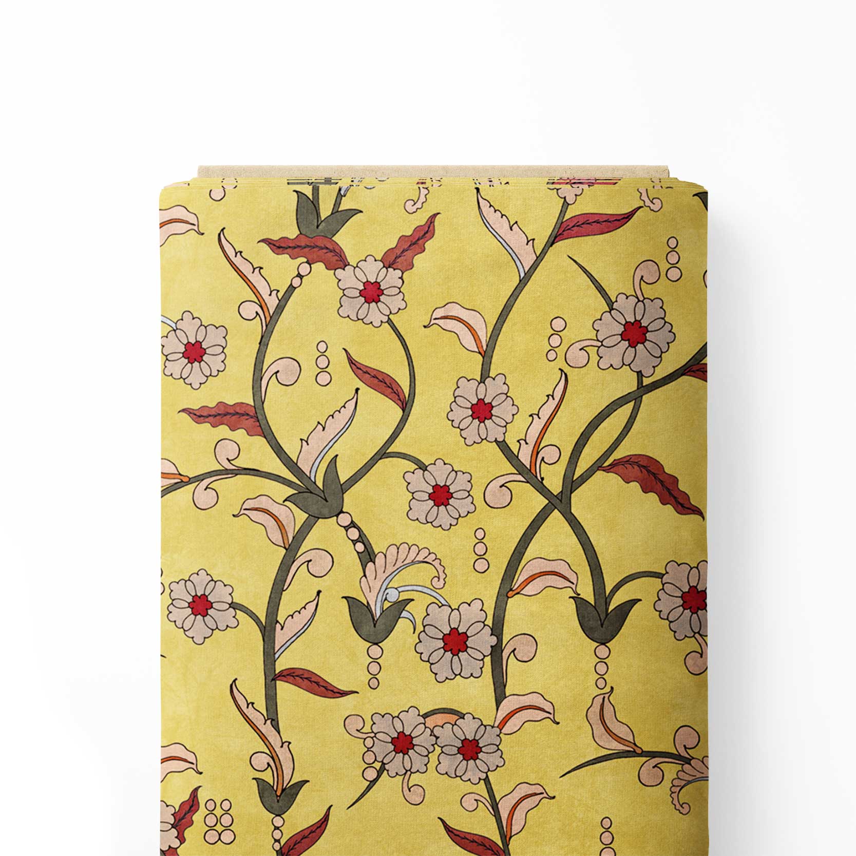 Tranquil Yellow Kalamkari Print Fabric