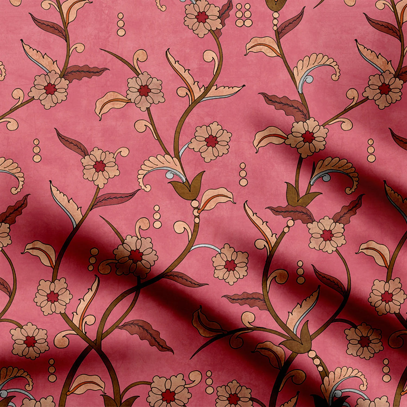 Tranquil Peach Kalamkari Print Fabric