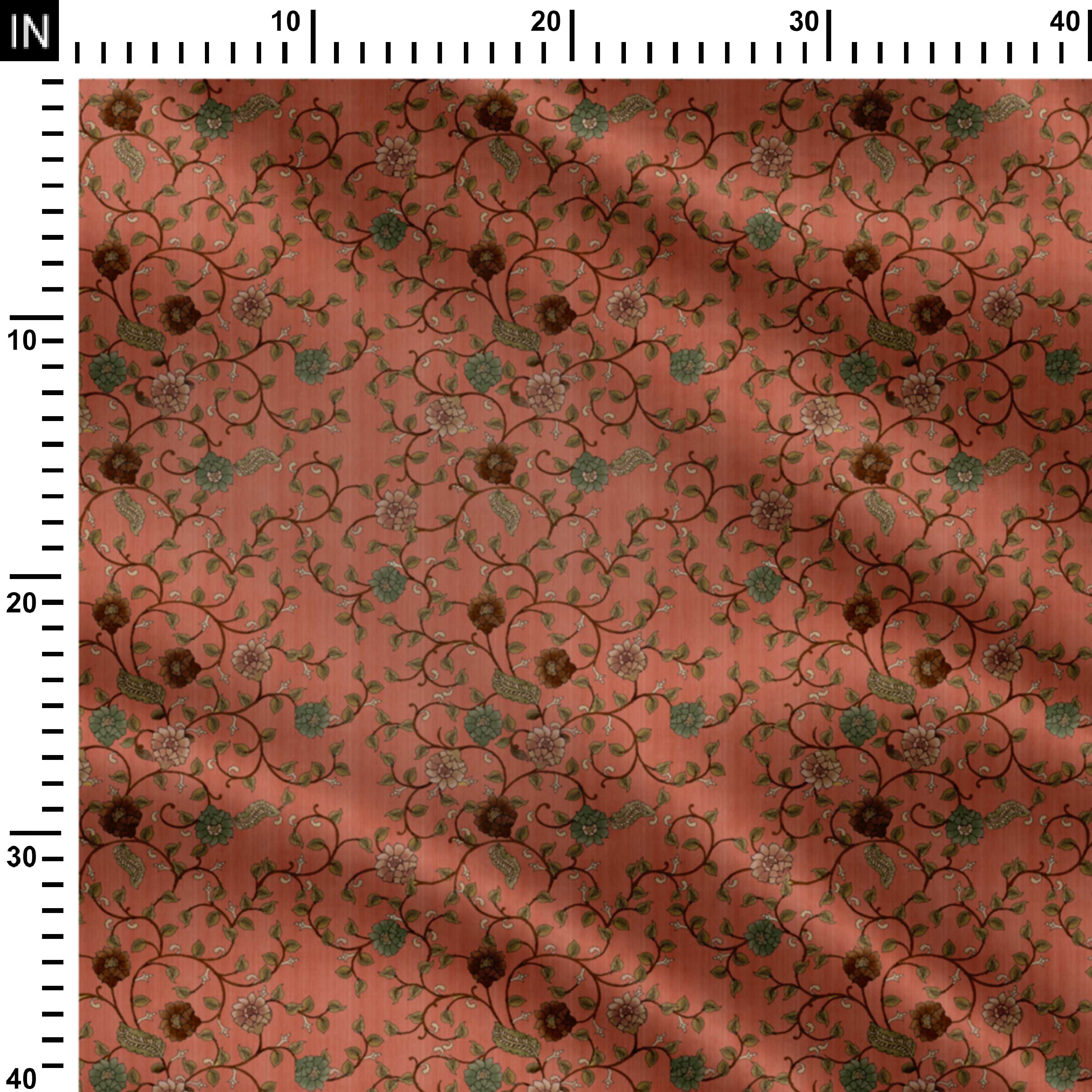 Poetry Lullaby Orange Kalamkari Print Fabric