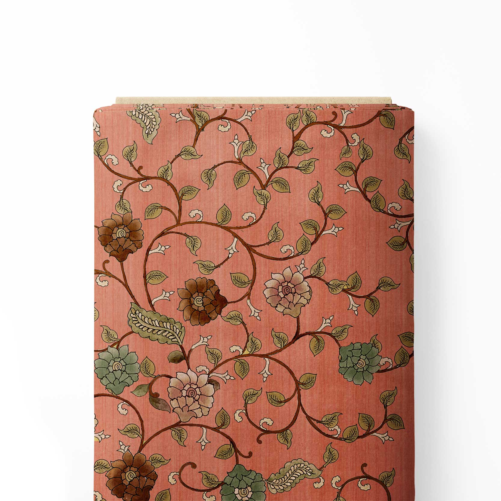 Poetry Lullaby Orange Kalamkari Print Fabric