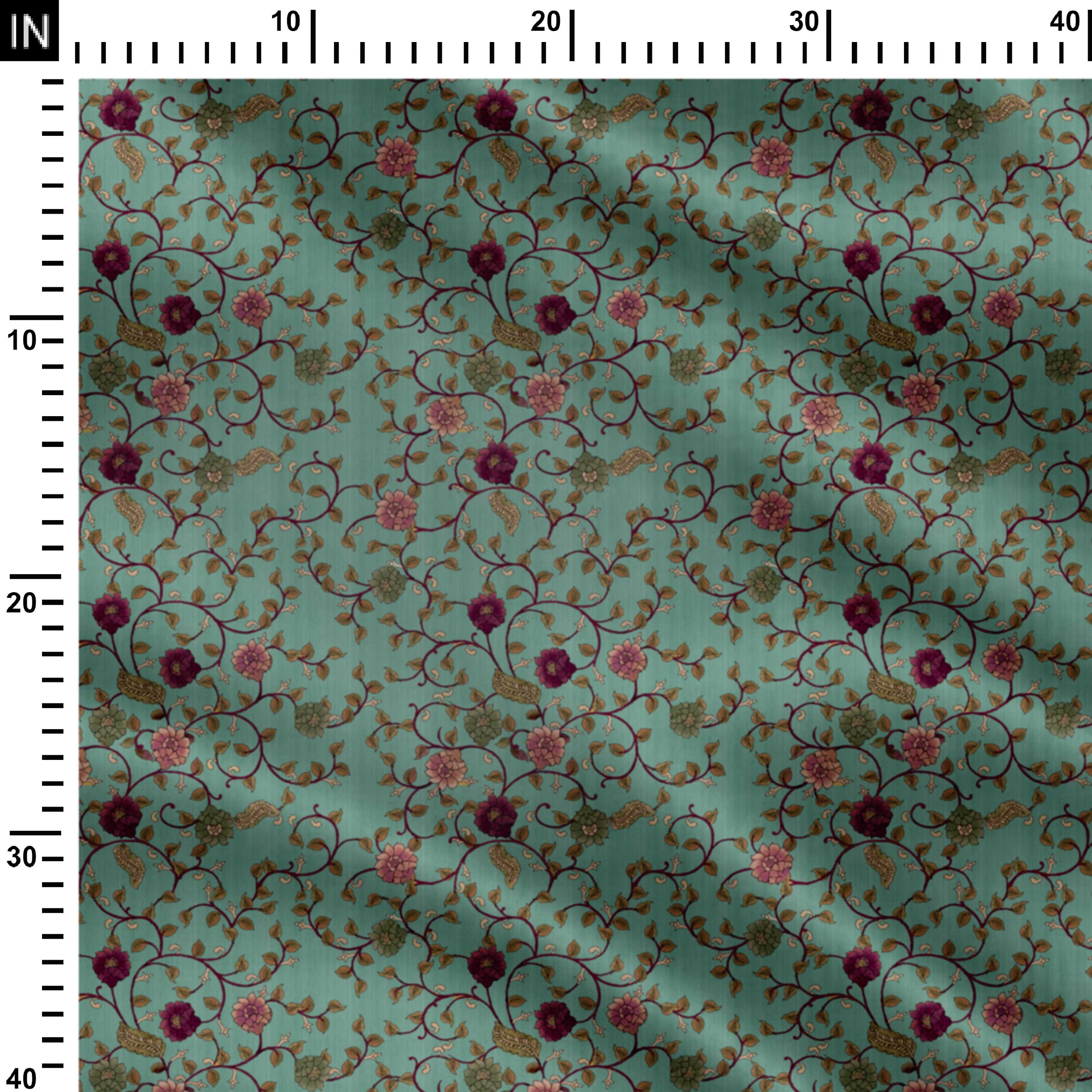 Poetry Lullaby Green Kalamkari Print Fabric