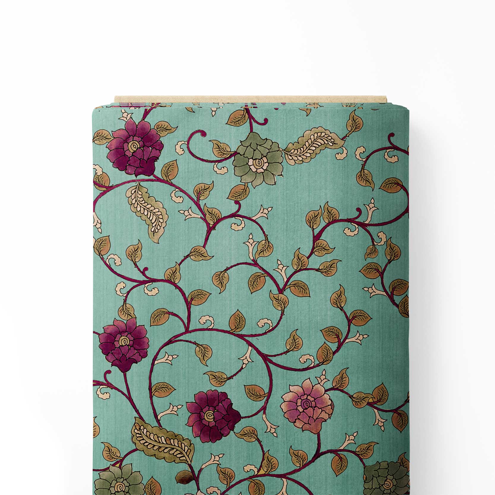 Poetry Lullaby Green Kalamkari Print Fabric