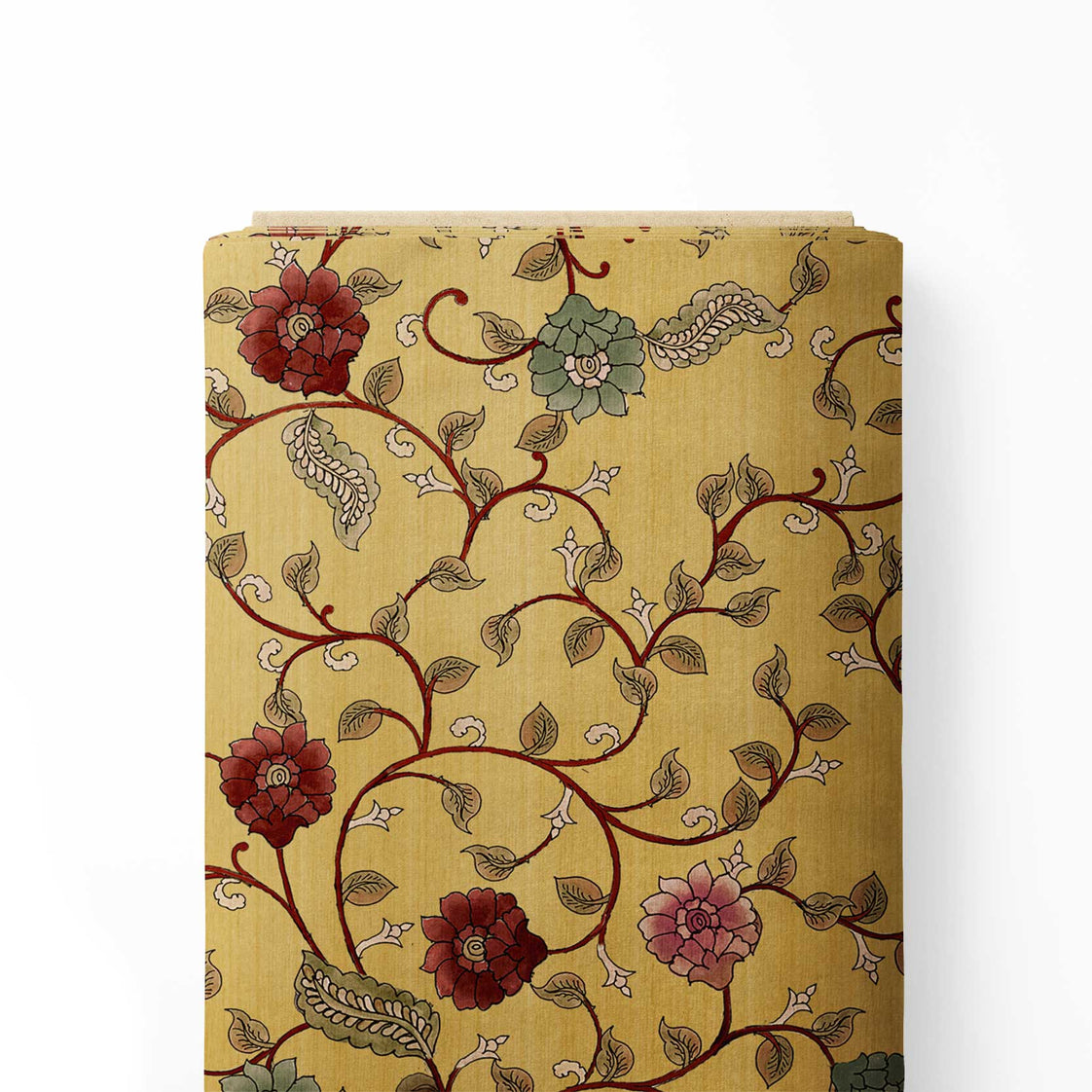 Poetry Lullaby Yellow Kalamkari Print Fabric