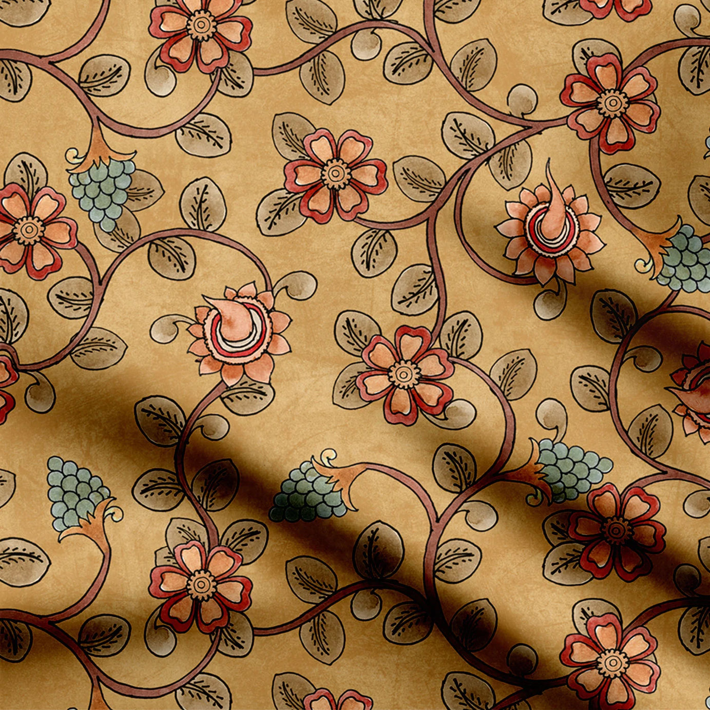 Leaves of Love Kalamakri Print Fabric