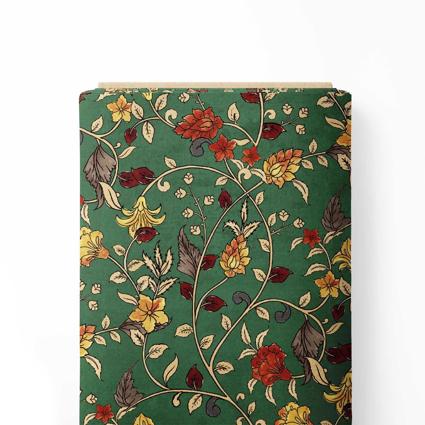 Peacock Prowess Loom kalamkari Print Fabric