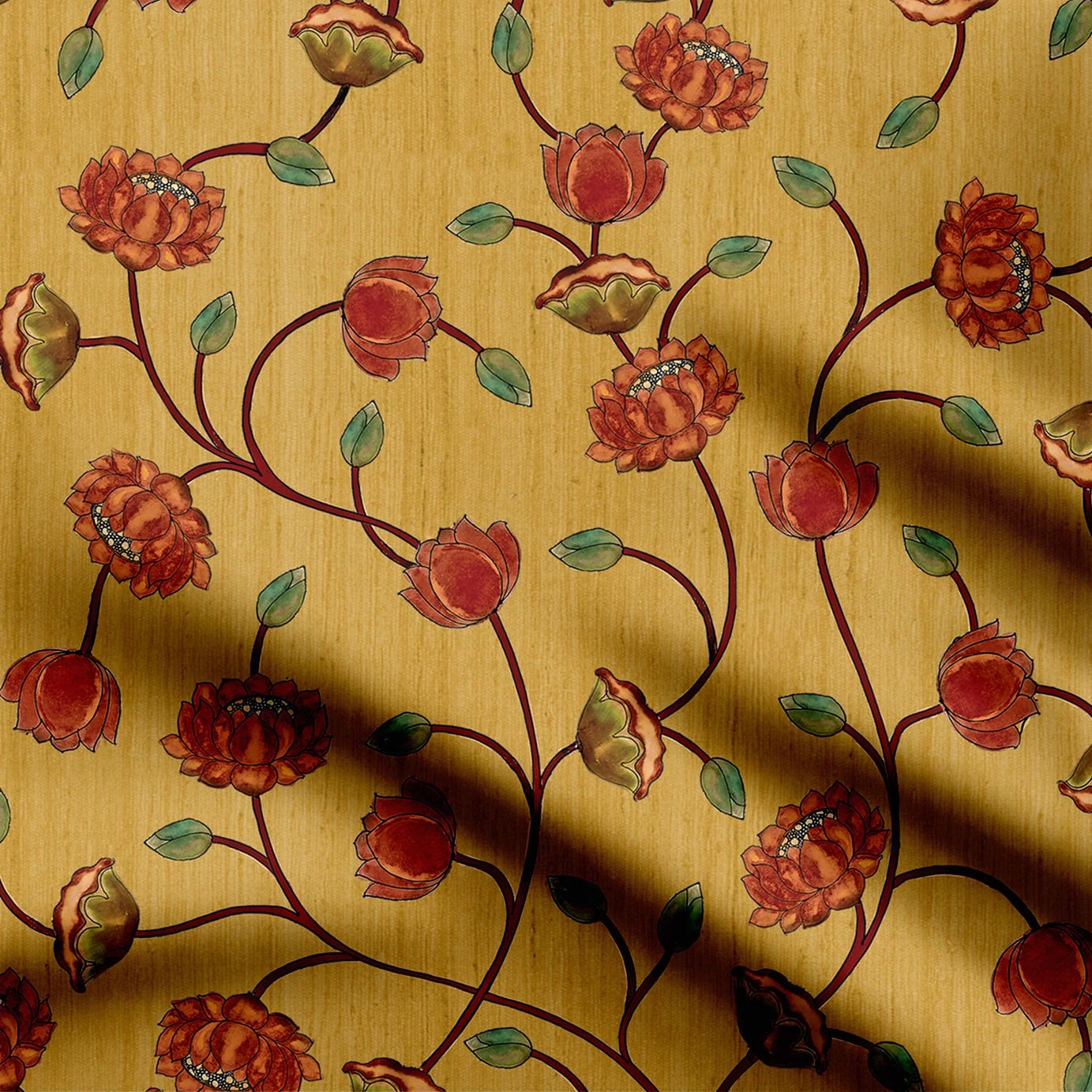 Poetry Lotus Lullaby Kalamkari Print Fabric