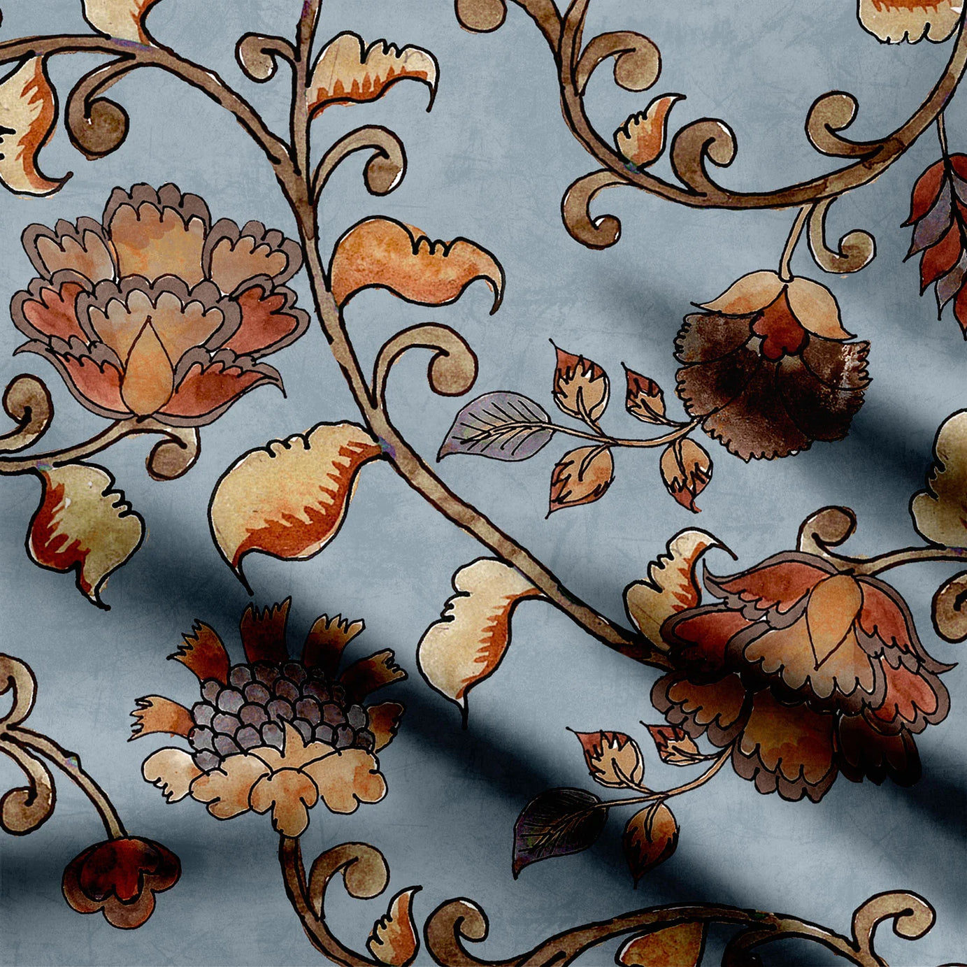 Cerulean Camellia Print Fabric