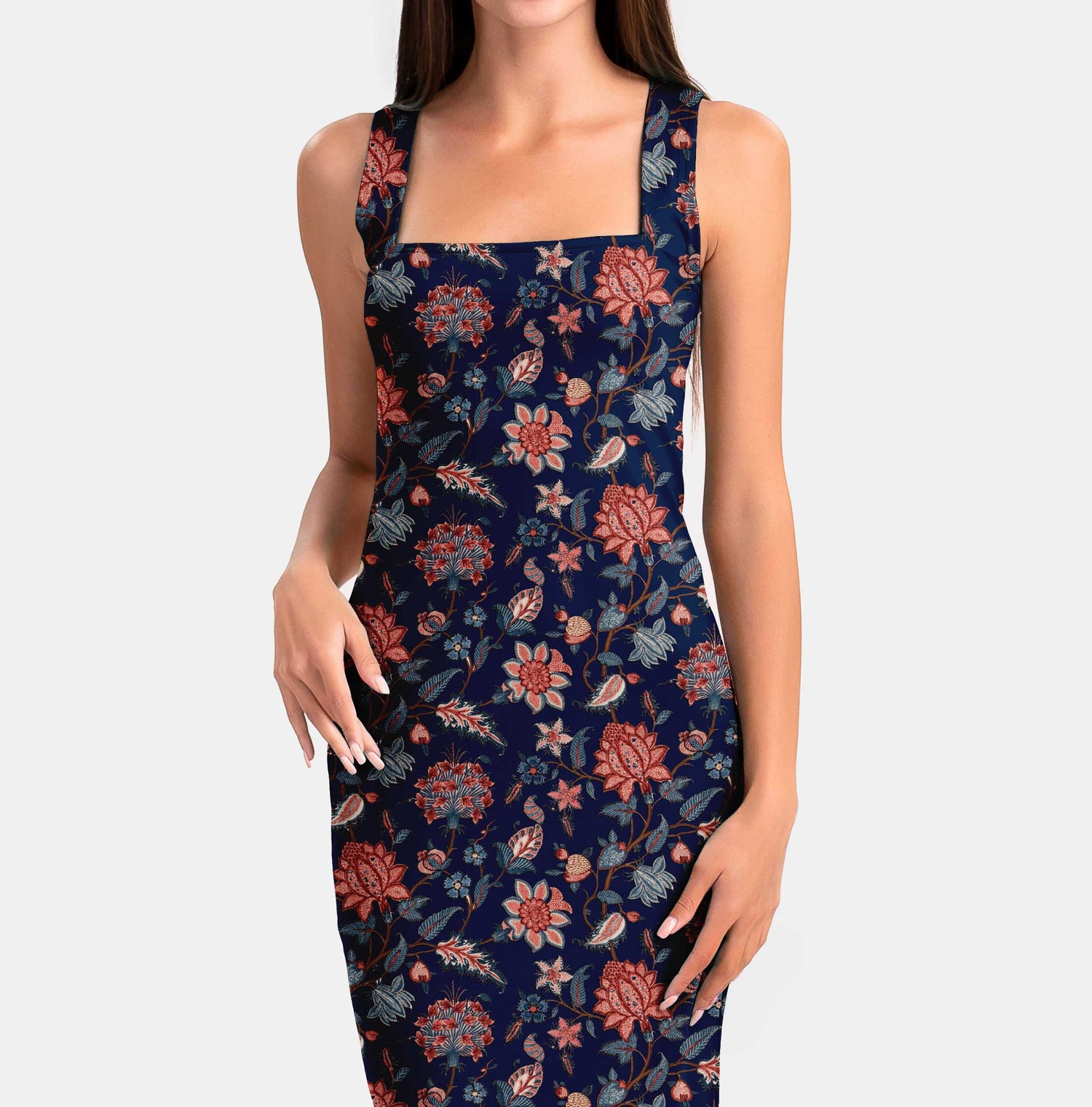 Navy Blue Kalamkari Print Fabric