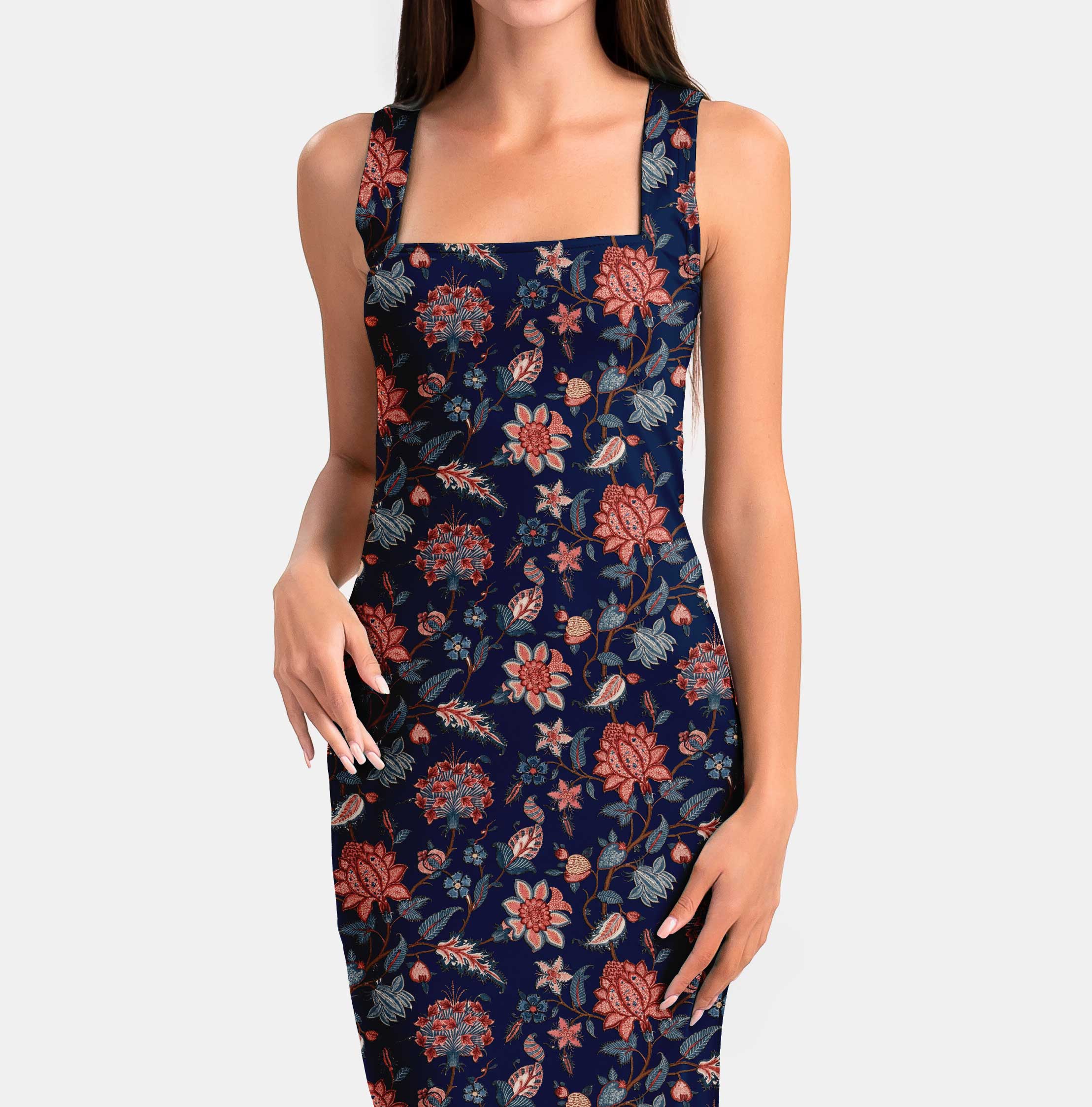 Navy Blue Kalamkari Print Fabric