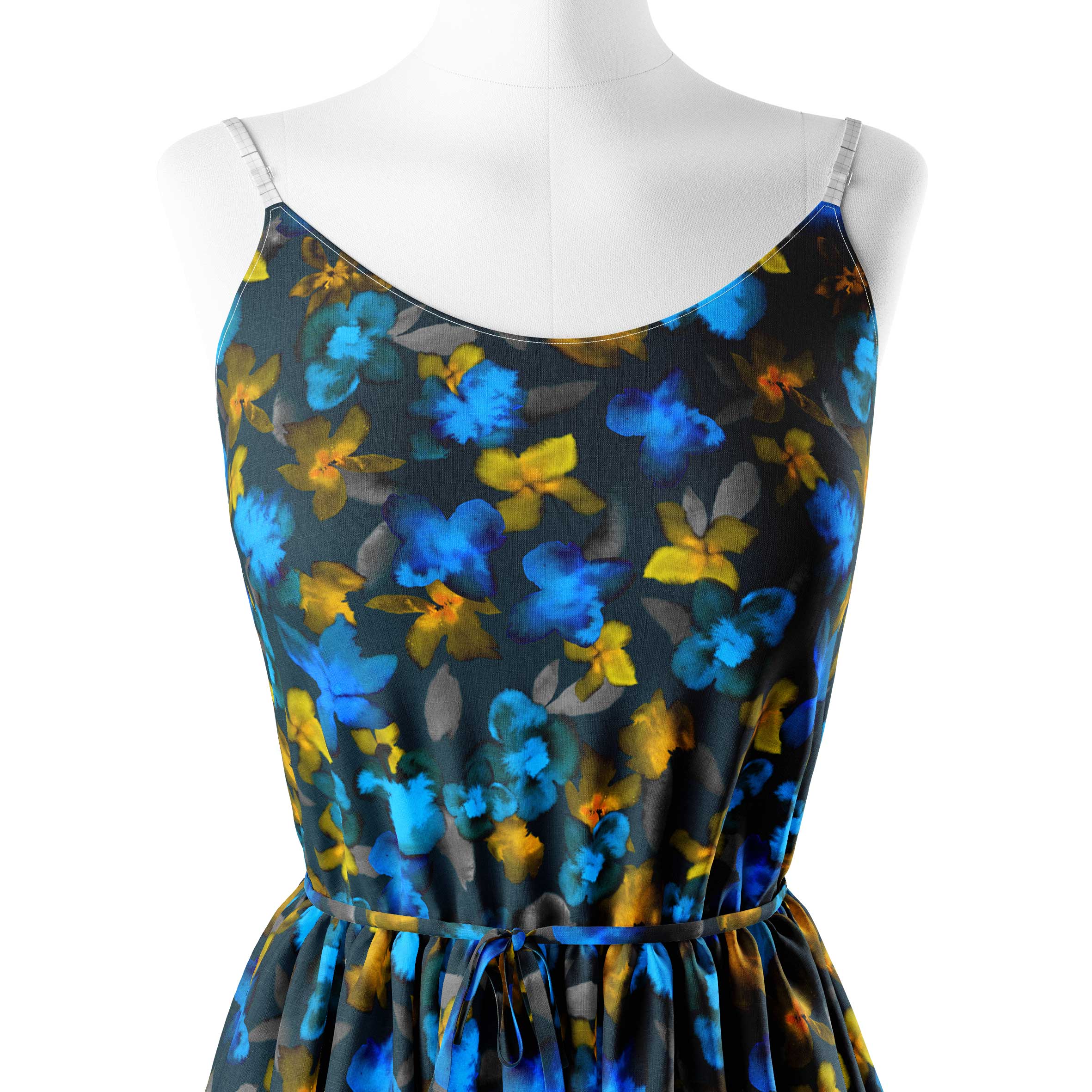 Blue Smudge Flowers Print Fabric