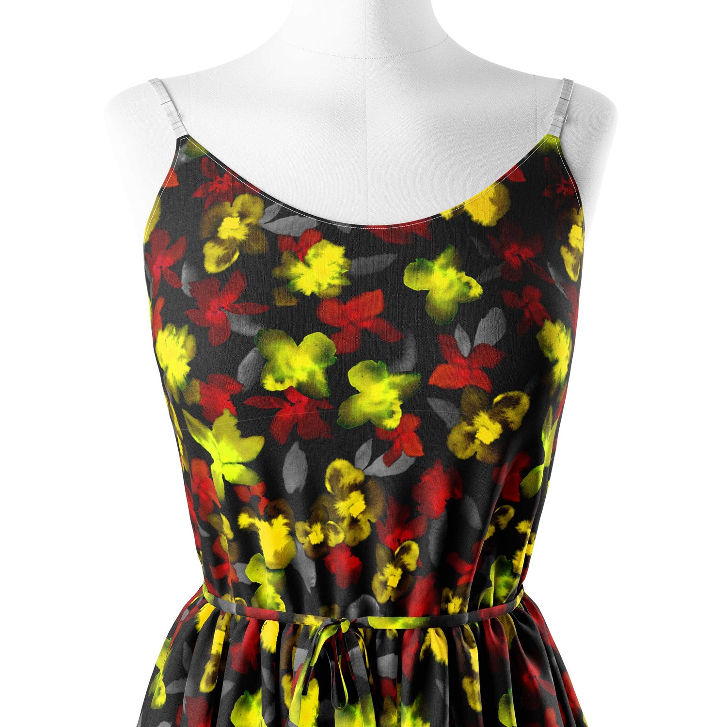 Yellow Smudge Flowers Print Fabric