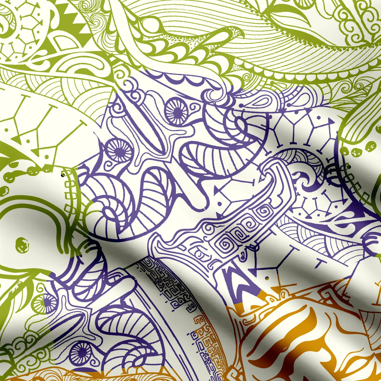 Green Doodle Print Fabric