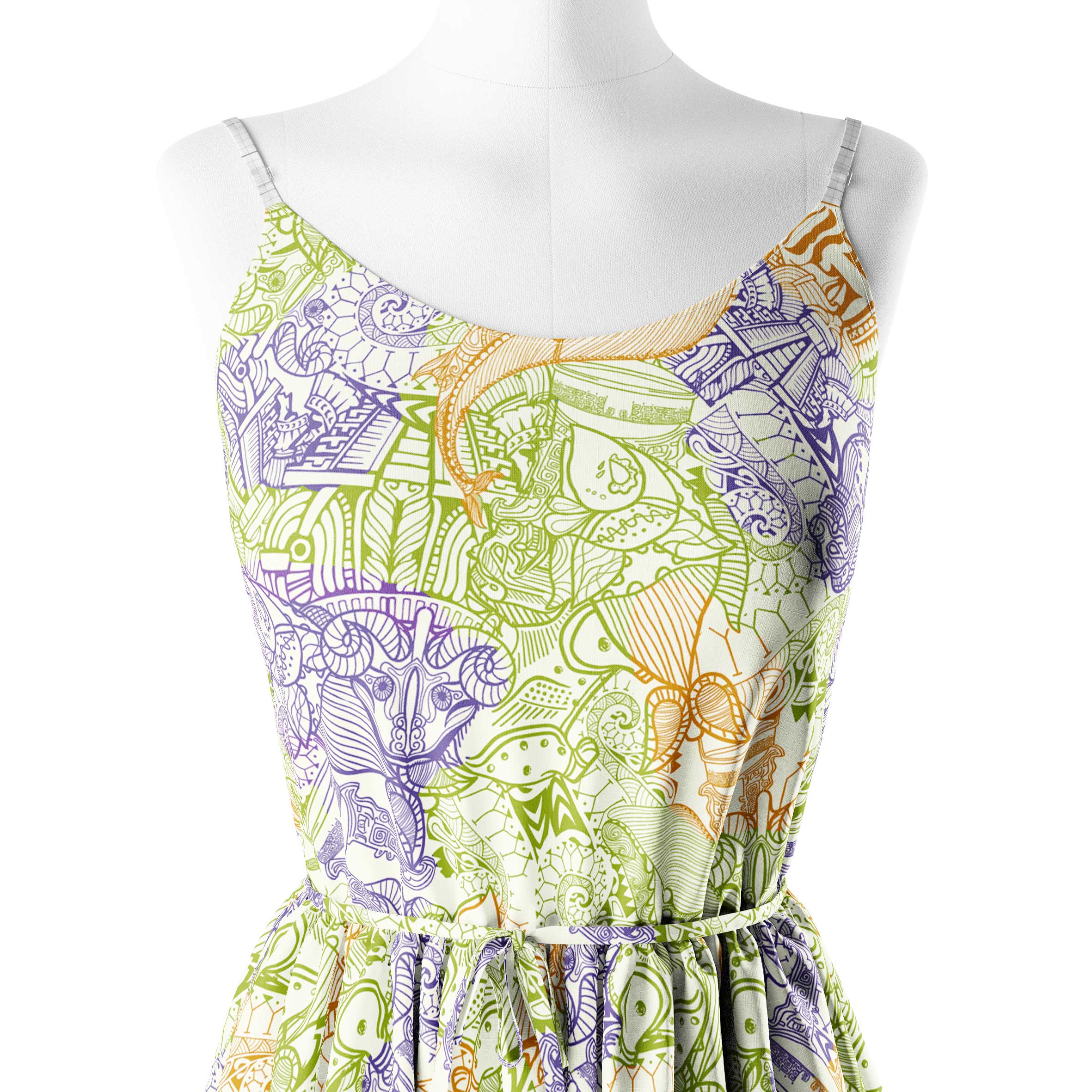 Green Doodle Print Fabric