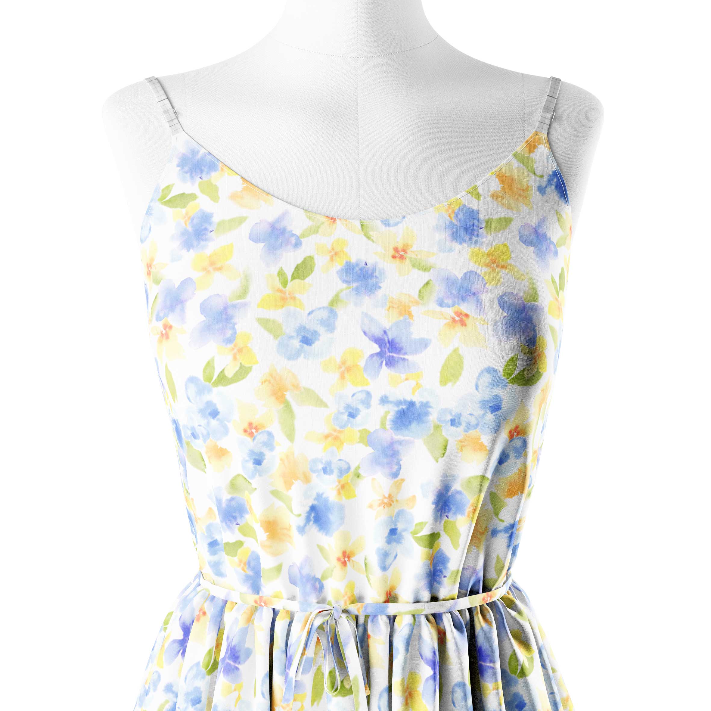 Blue Watercolor Blooms Print Fabric