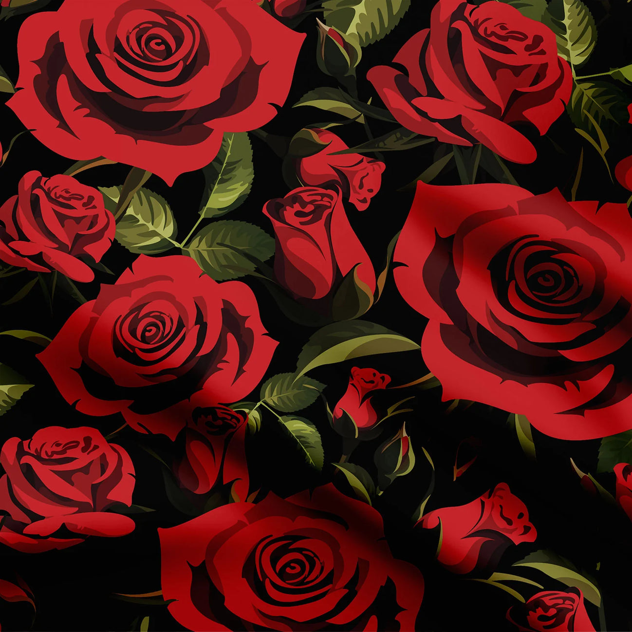 Red Rose Flower Print Fabric