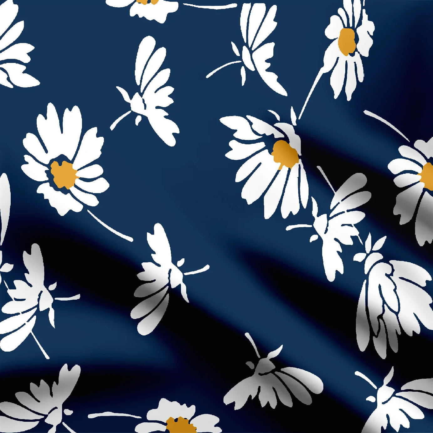 Navy Background Chamomile Floral Seamless Pattern