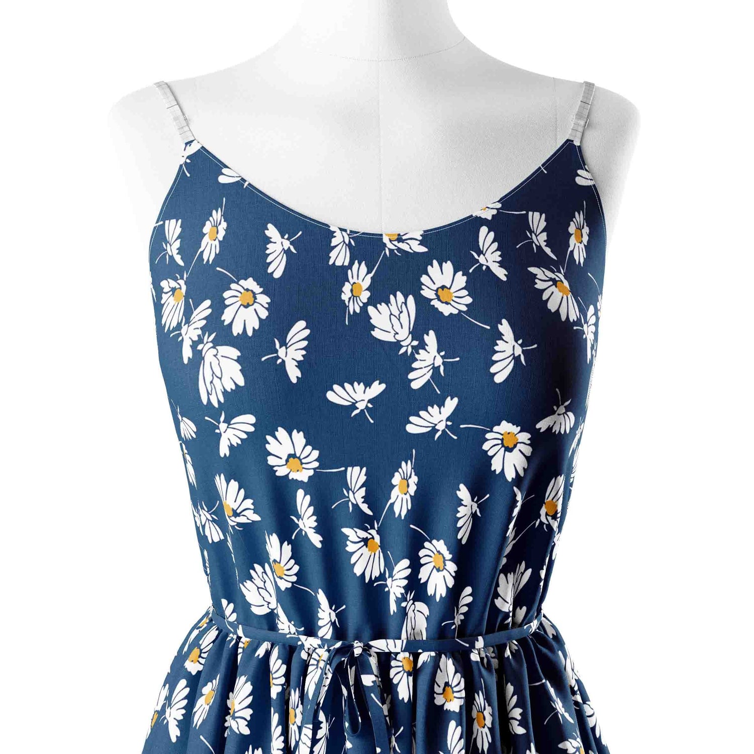 Navy Background Chamomile Floral Seamless Pattern