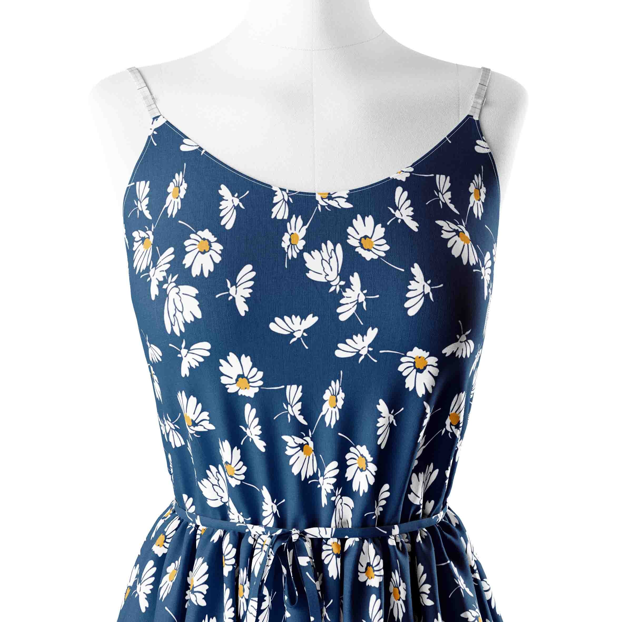 Navy Background Chamomile Floral Seamless Pattern