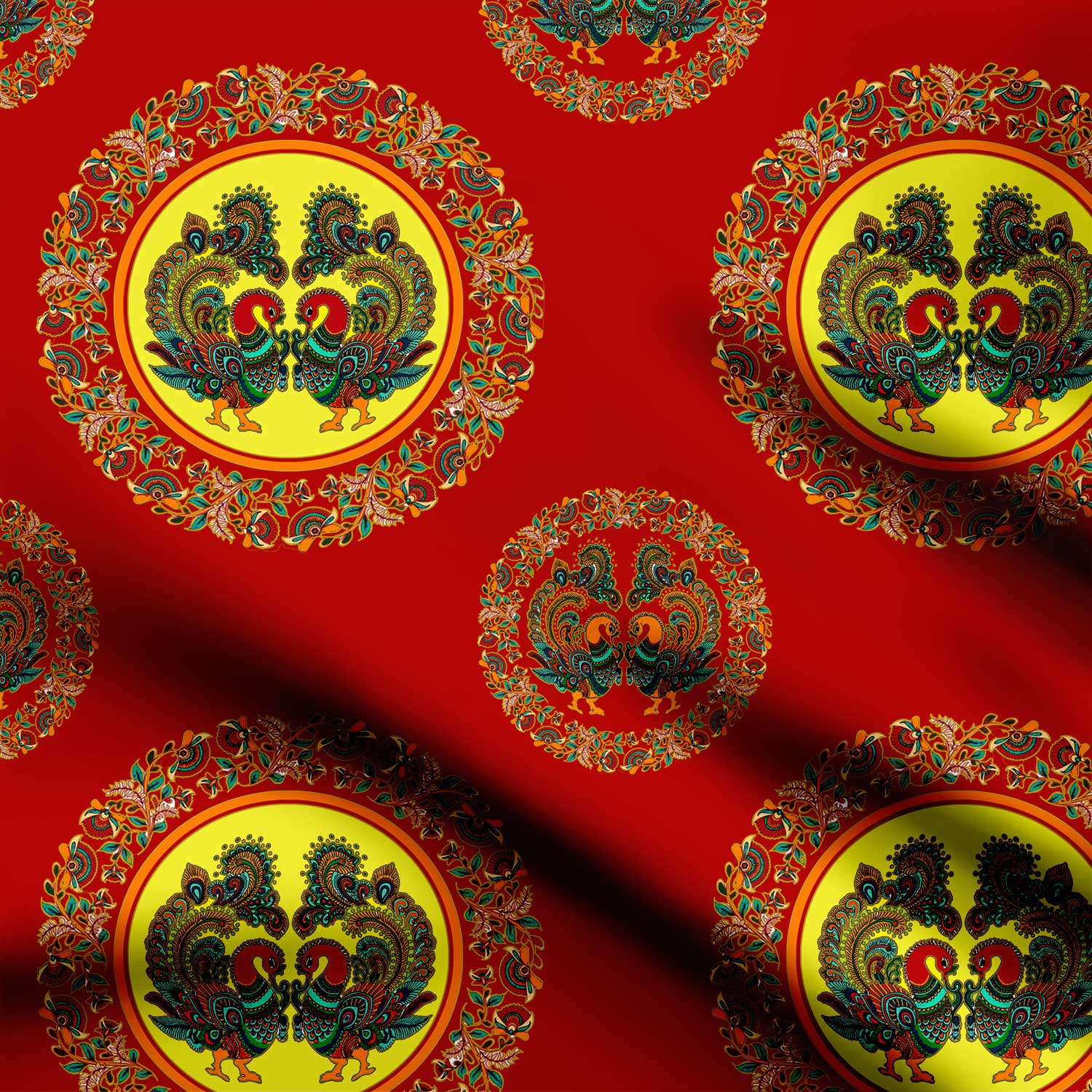 KALAMKARI Peacock Florals - Rouge