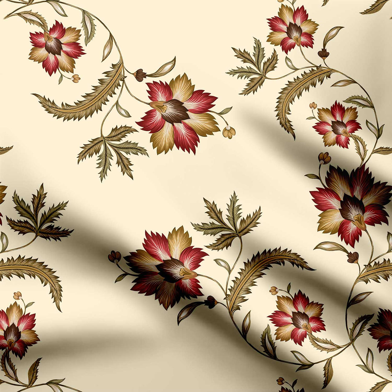 Botanical Flower Kalamkari Print Fabric