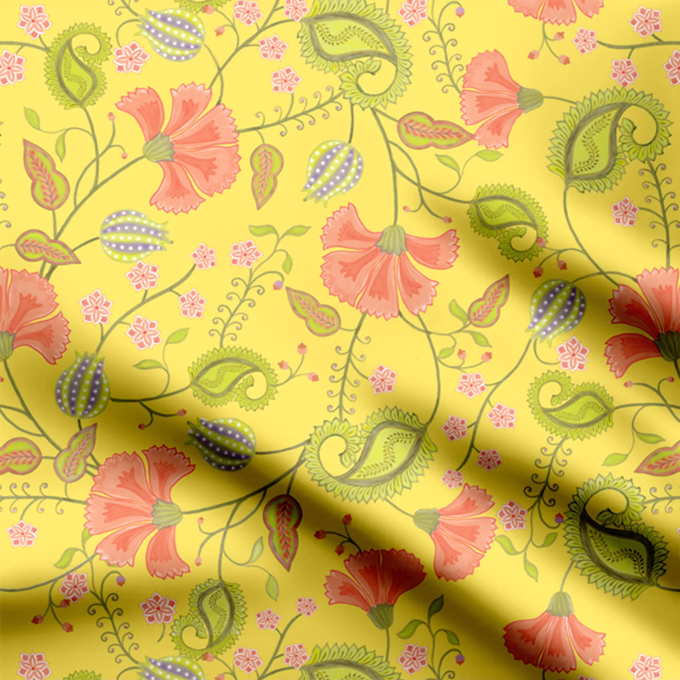 Chintz Ditsy Floral in Yellow Print Fabric