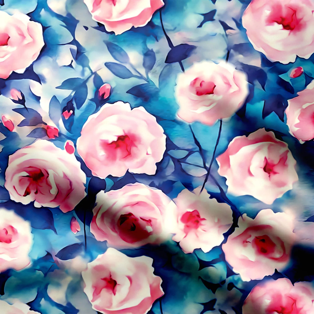 Ivy Blue Water Roses Print Fabric