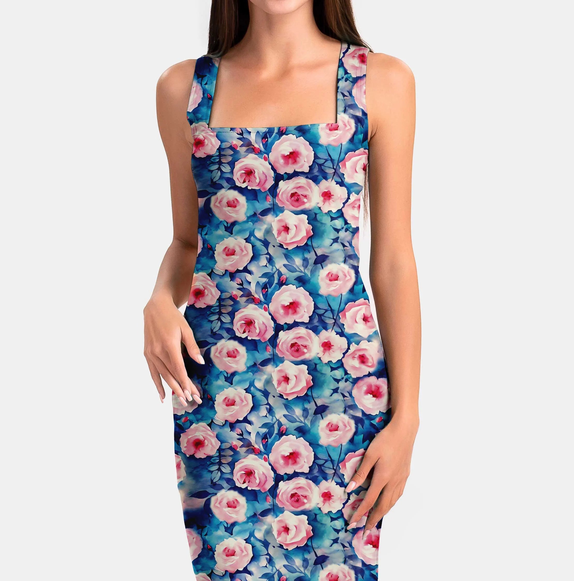 Ivy Blue Water Roses Print Fabric