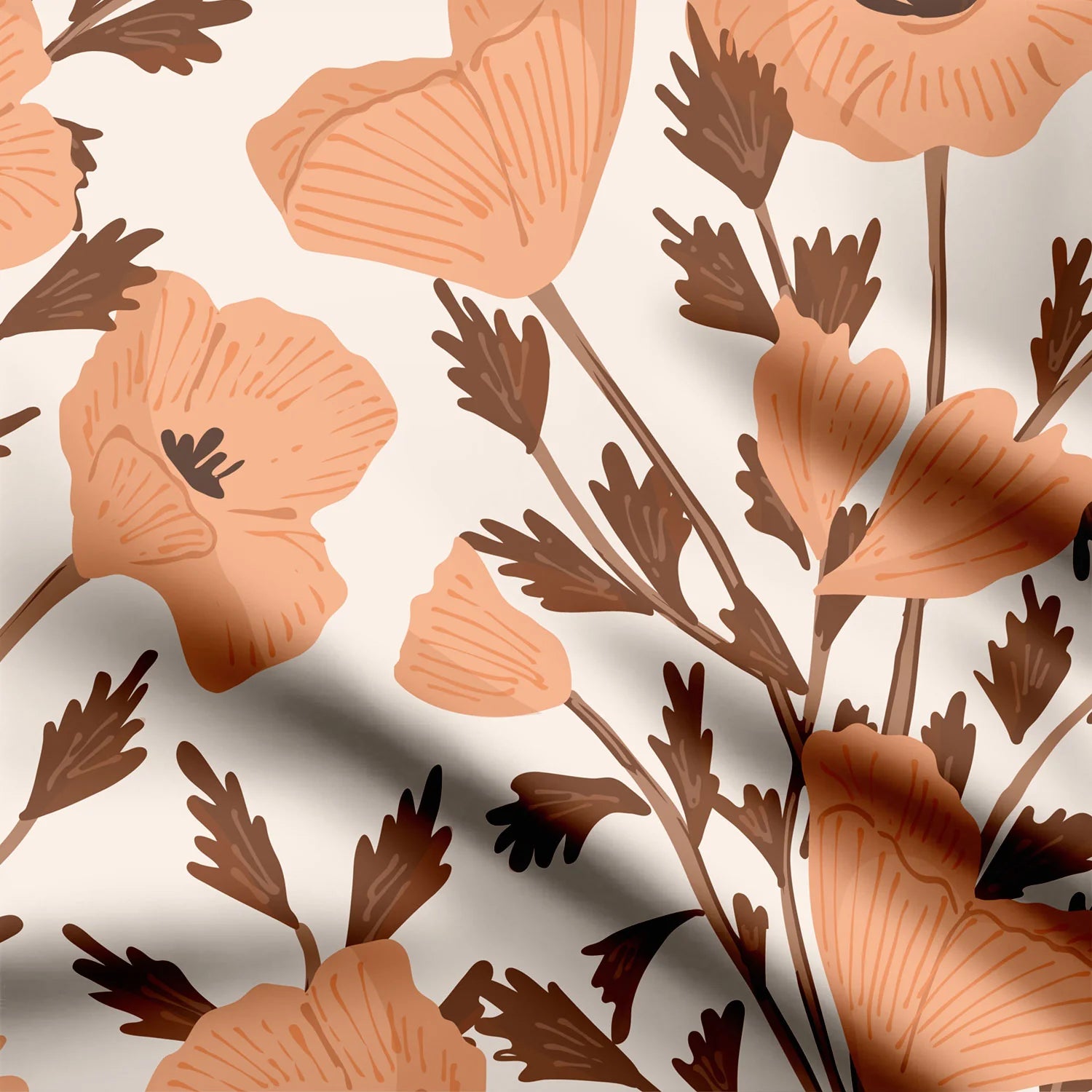 रेट्रो पोपी गार्डन 5 प्रिंट फैब्रिक