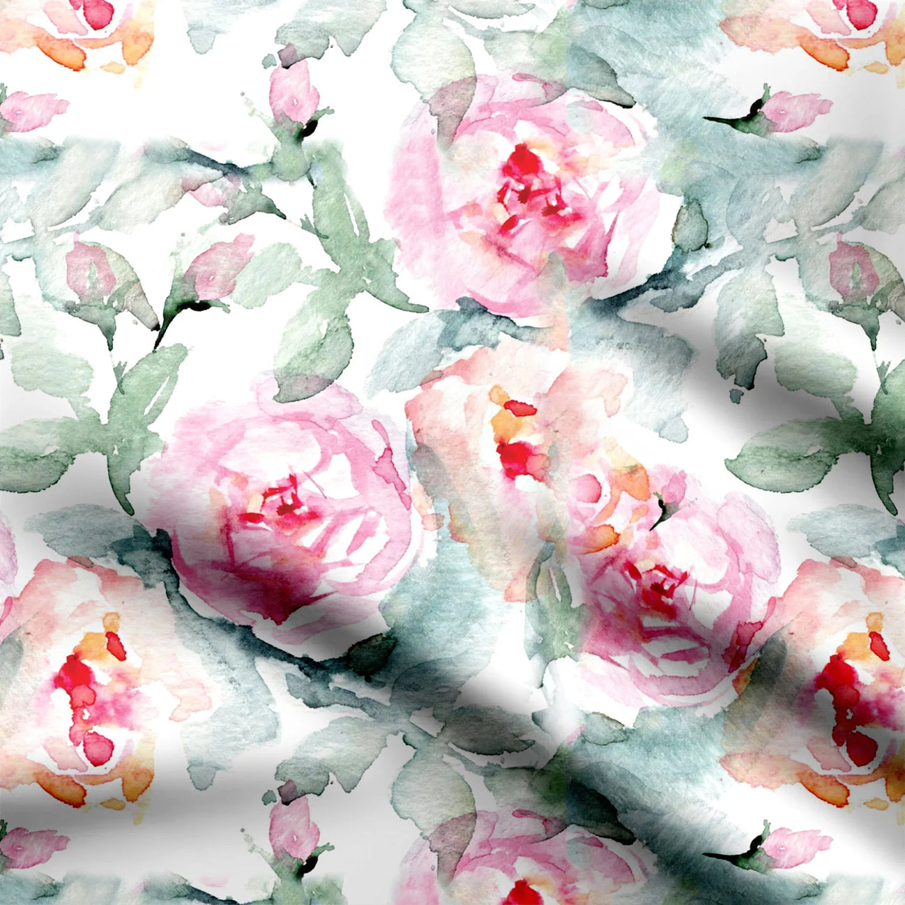 Aqua Roses Print Fabric