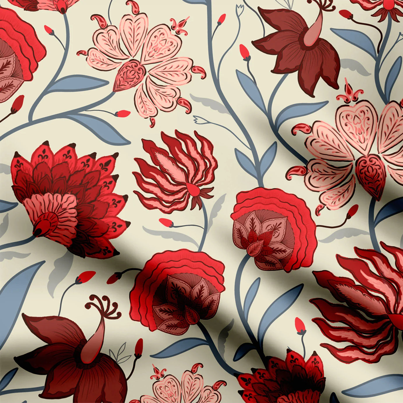 Red Vibe Chintz Print Fabric