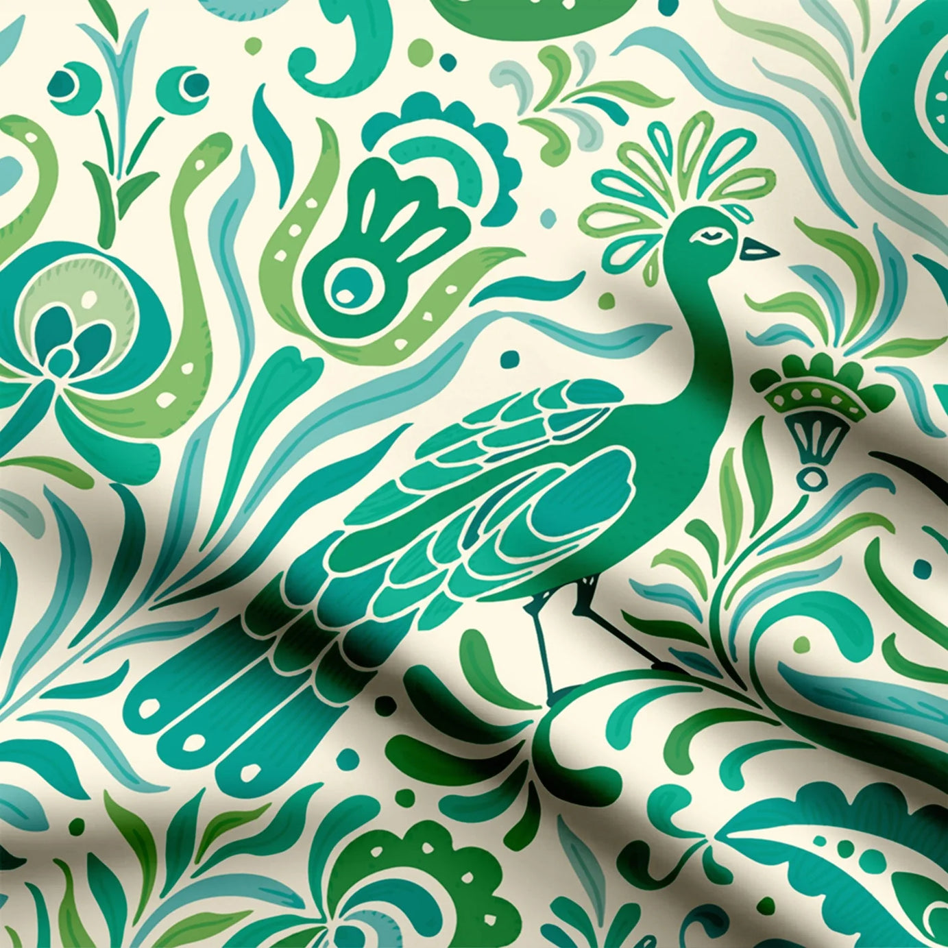 Hungarian peacock damask Print Fabric