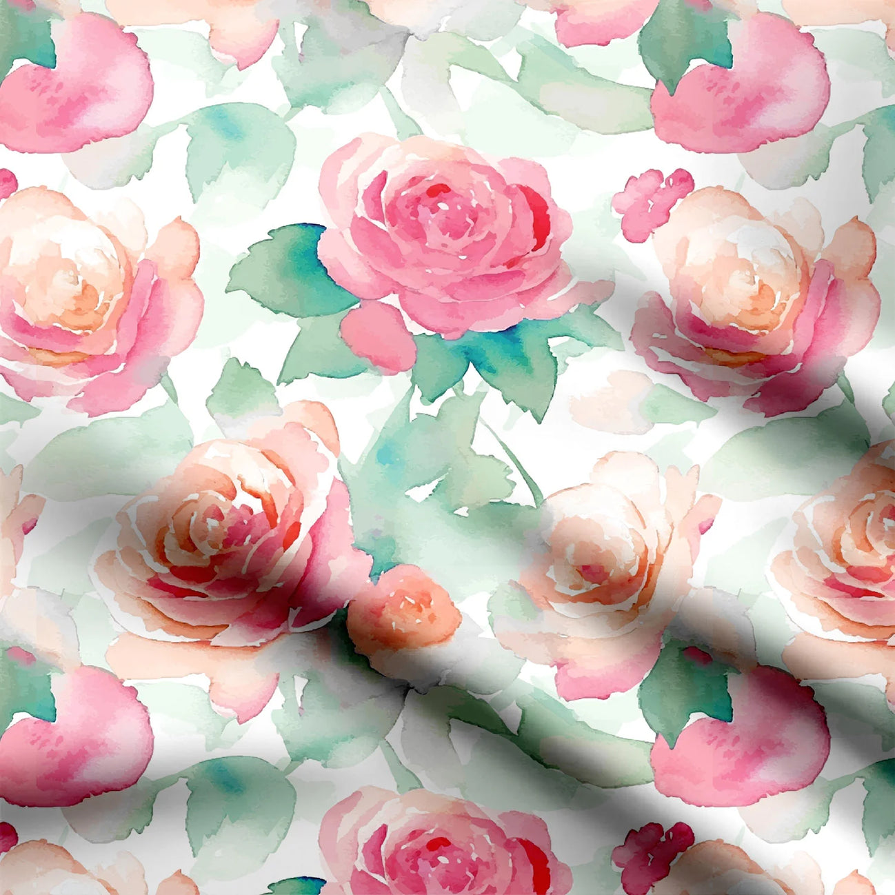 Aqua Roses Print Fabric