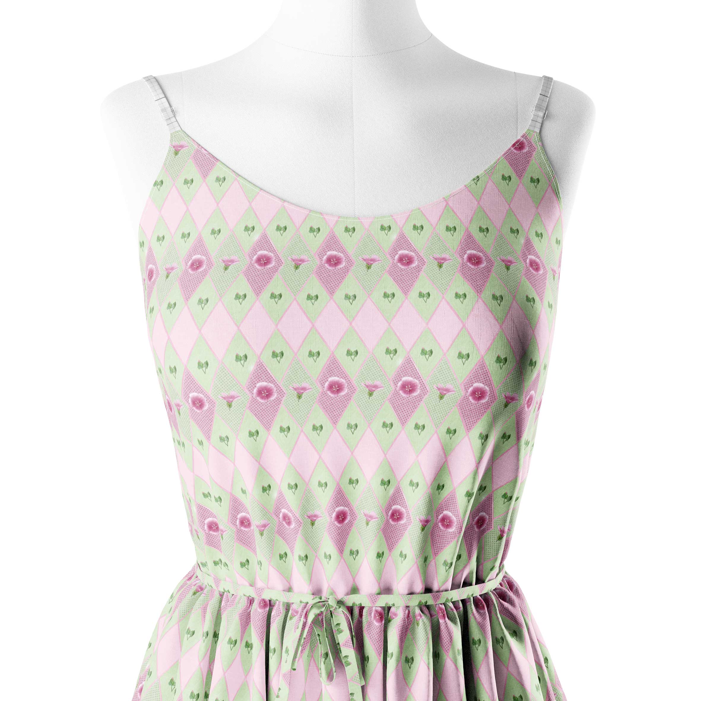 Mallow flower with jail work baby pink and green Print Fabric